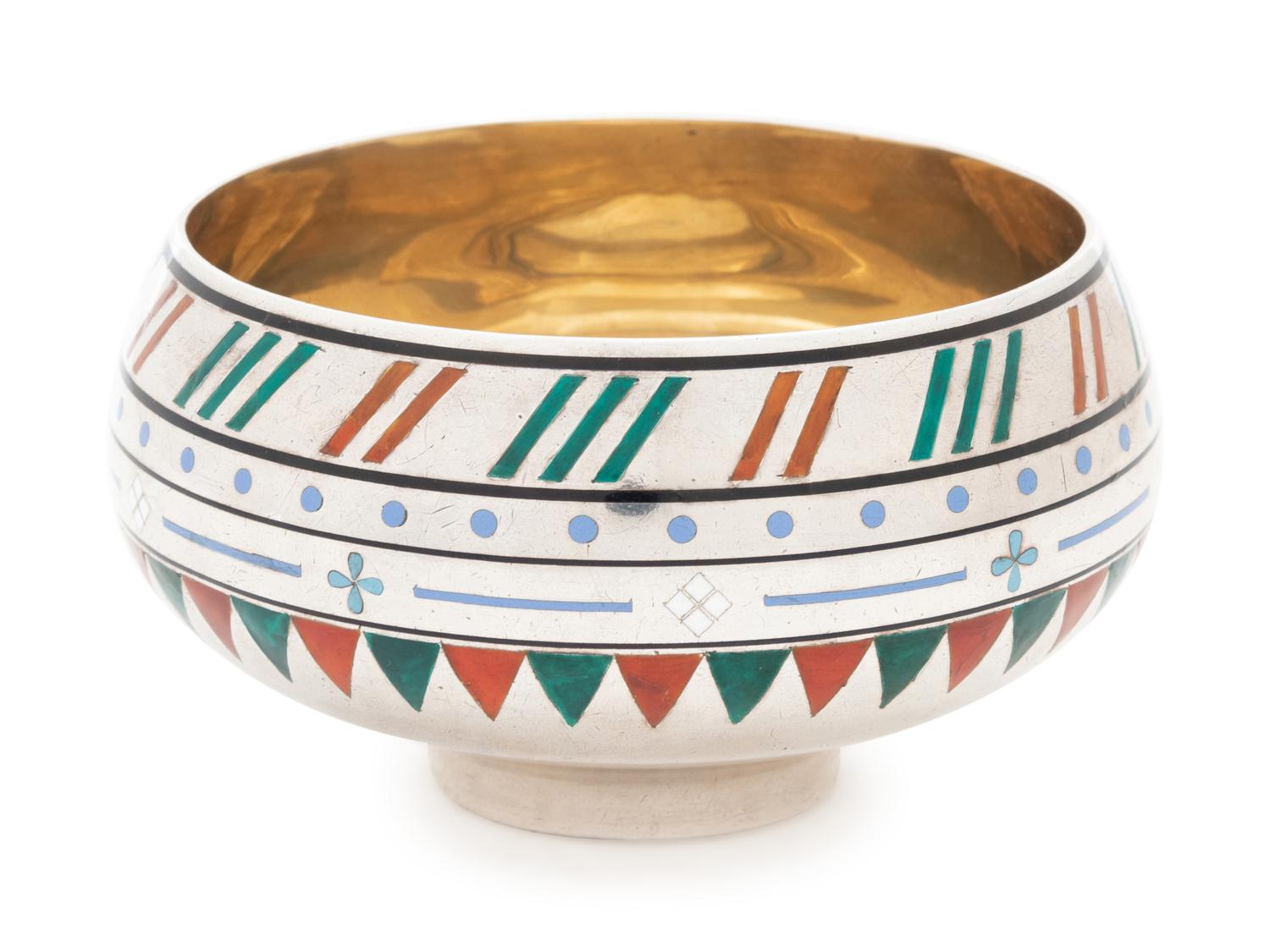 A Russian Silver and Enameled Sugar Bowl