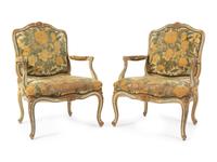 A Pair of Louis XV Style Painted Fauteuils