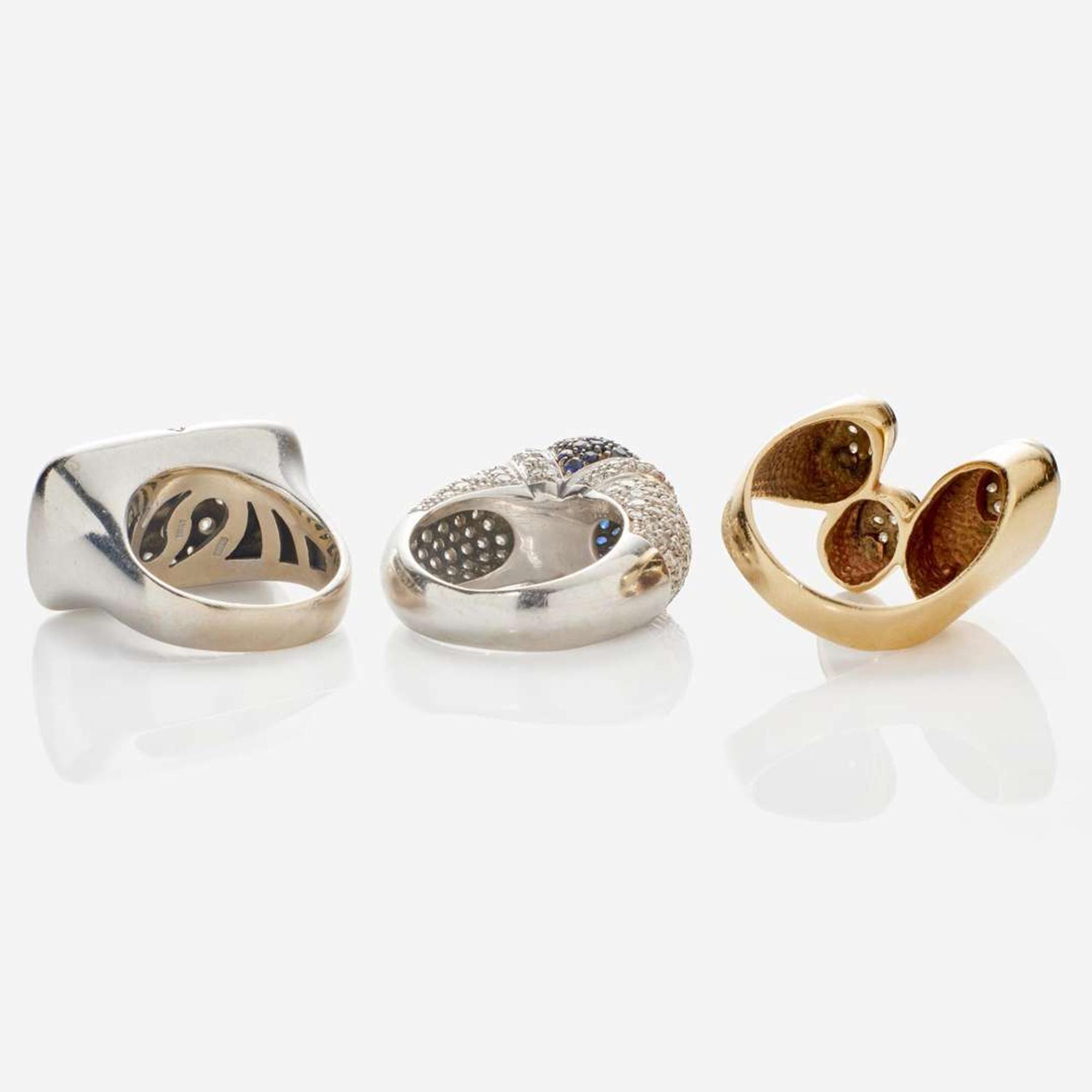 A Group of Three Gold and Gemstone Ladies Rings