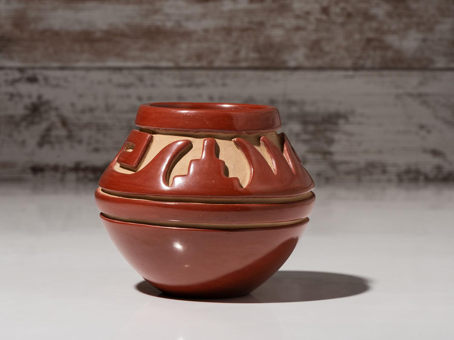 Carved Redware Pottery Jar