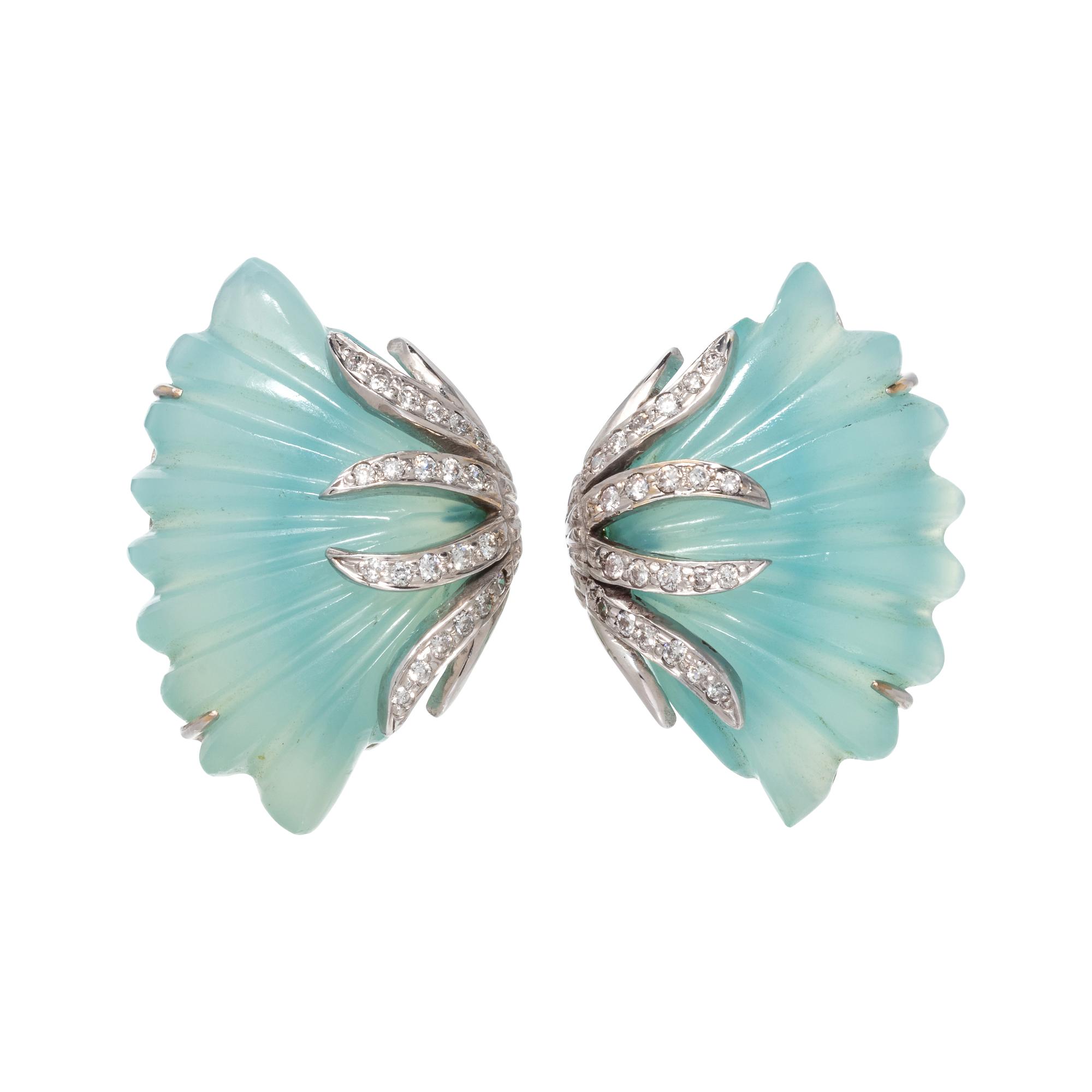 AQUAMARINE AND DIAMOND EARCLIPS