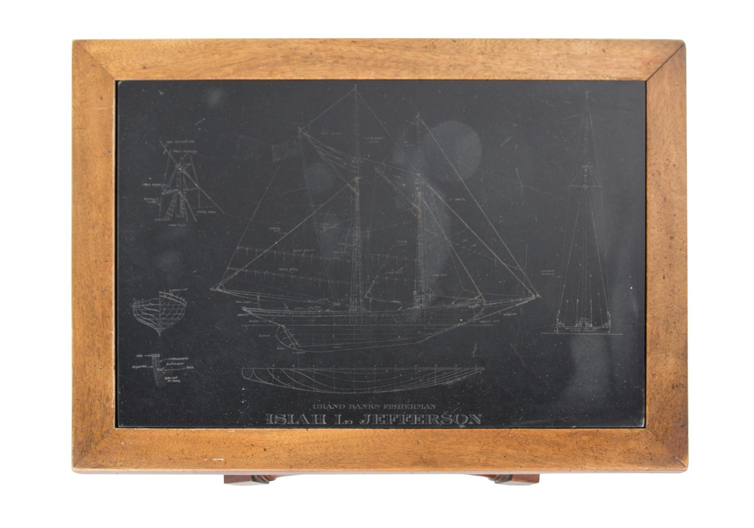 An American Etched Black Stone Top Mahogany Occasional Table Height 16 x width 28 x depth 20 inches. — 20TH CENTURY