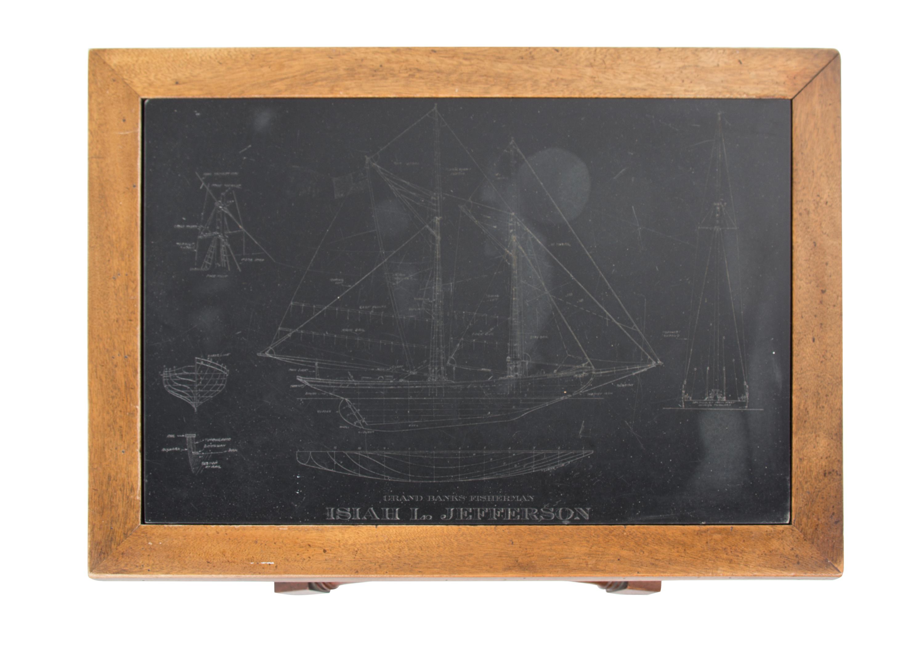 An American Etched Black Stone Top Mahogany Occasional Table Height 16 x width 28 x depth 20 inches. — 20TH CENTURY