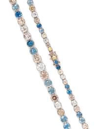 DIAMOND, COLORED DIAMOND AND AQUAMARINE RIVIÈRE NECKLACE