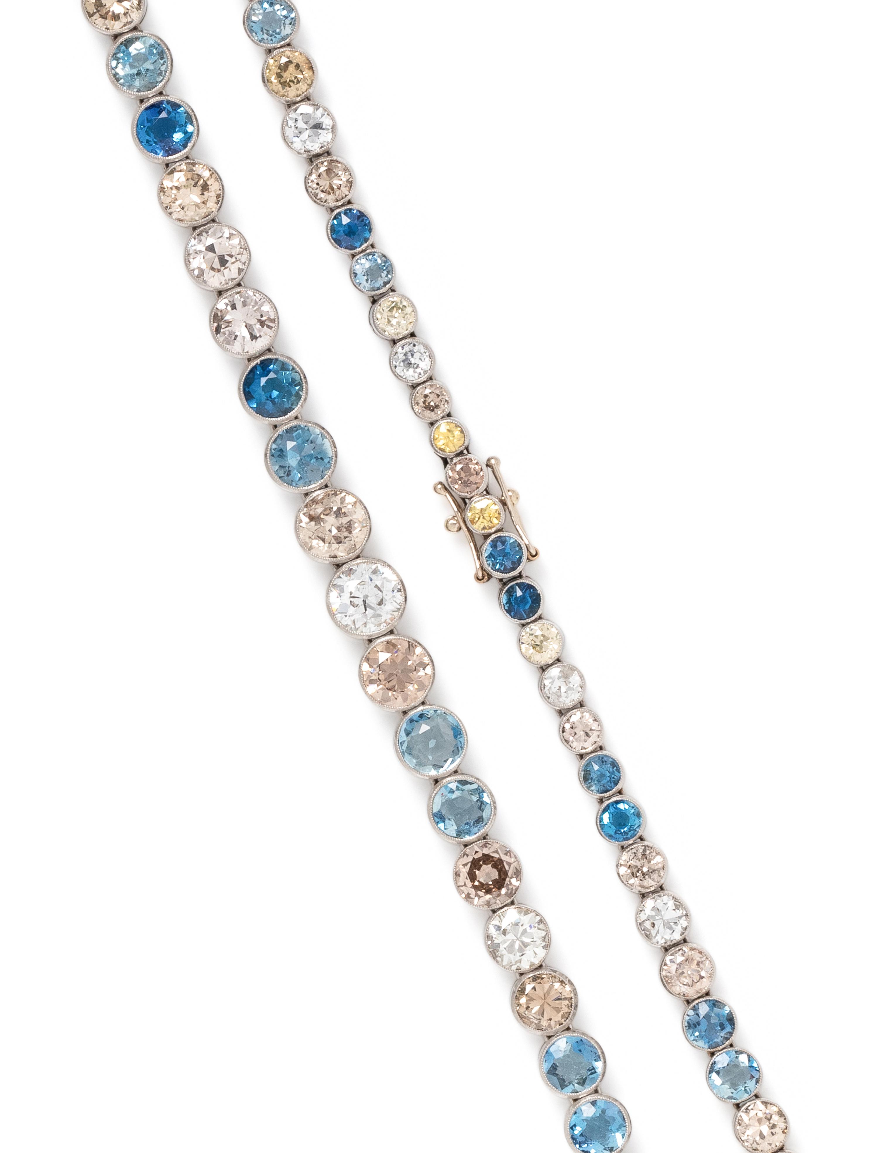 DIAMOND, COLORED DIAMOND AND AQUAMARINE RIVIÈRE NECKLACE