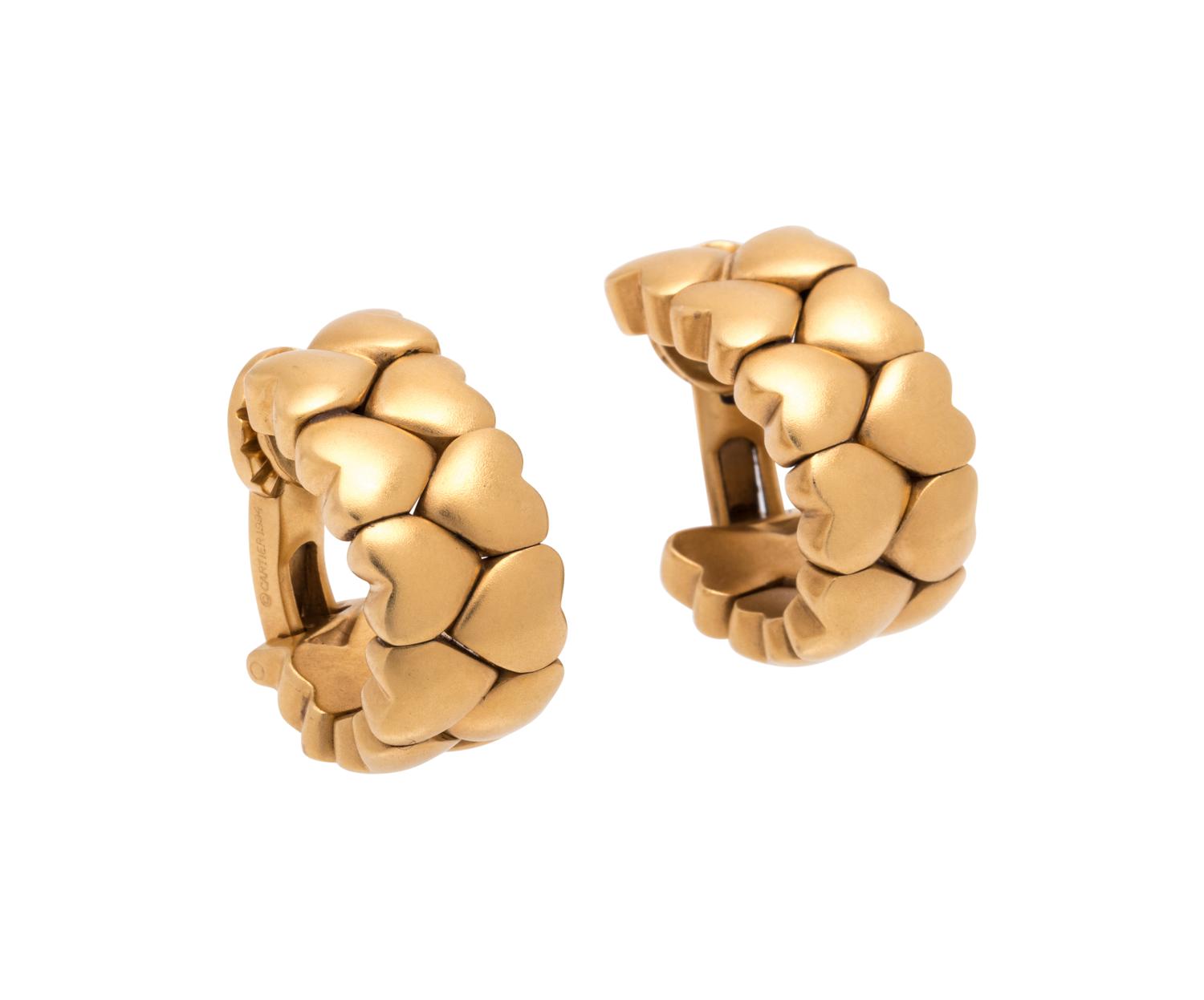 CARTIER, YELLOW GOLD HEART EARCLIPS