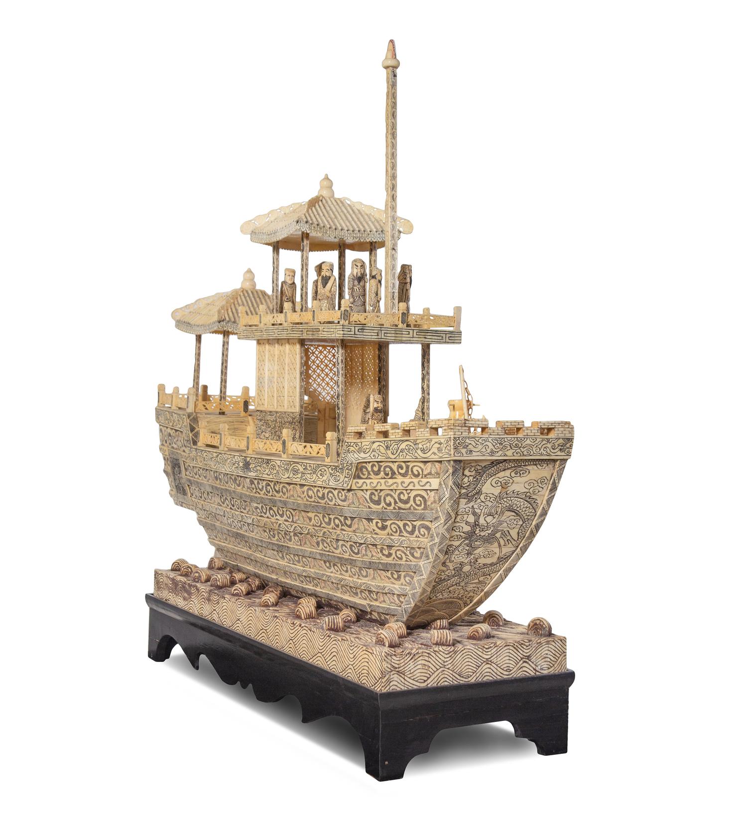 A Monumental Chinese Bone-Veneered Model of a Boat