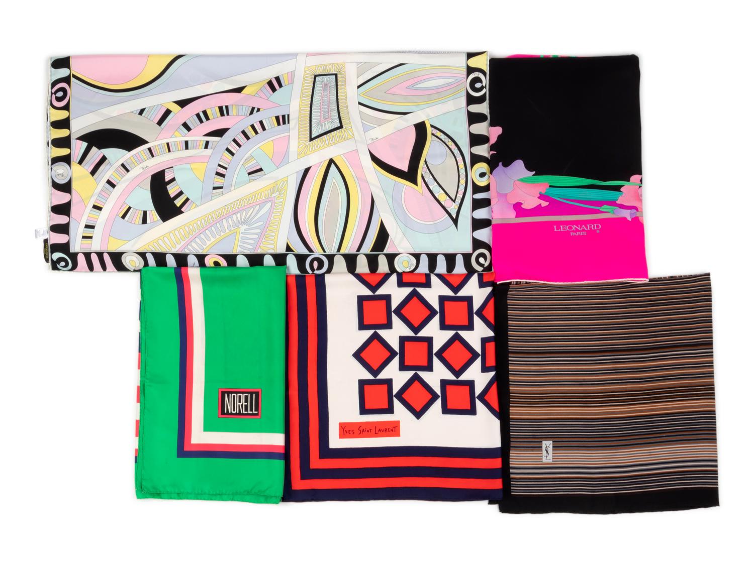 Collection of Nine Designer Scarves, 1980-1990s