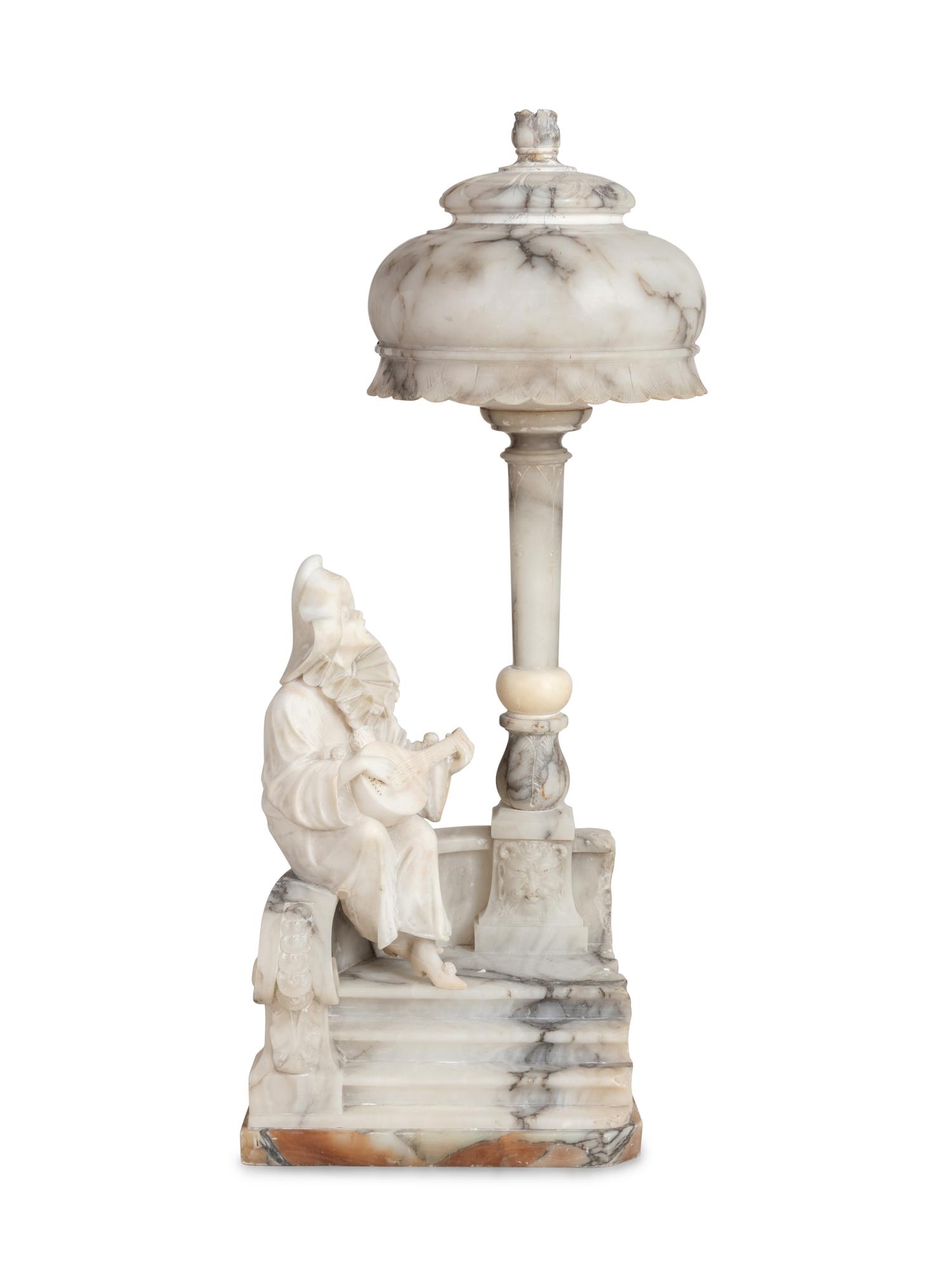 An Italian Alabaster and Marble Figural Lamp