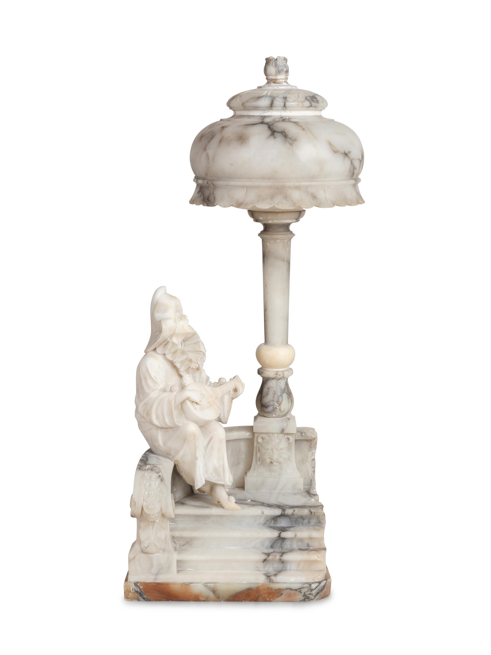 An Italian Alabaster and Marble Figural Lamp