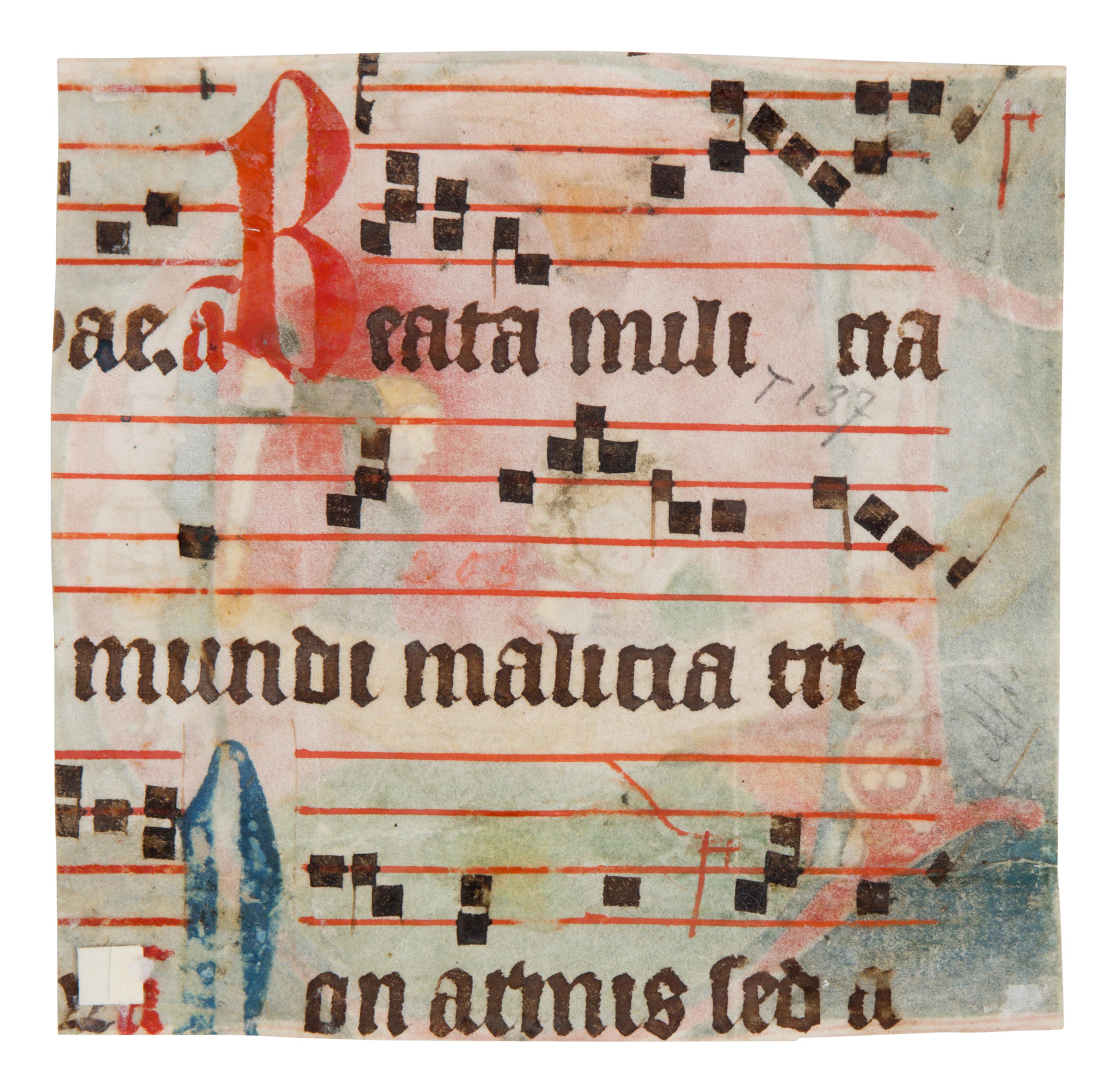 RHENISH ILLUMINATOR(?) Cutting with historiated initial ‘D’ of the Martyrdom of Saint Ursula from an Antiphonal, in Latin, illuminated manuscript on parchment [Germany, The Rhineland? c. 1400]