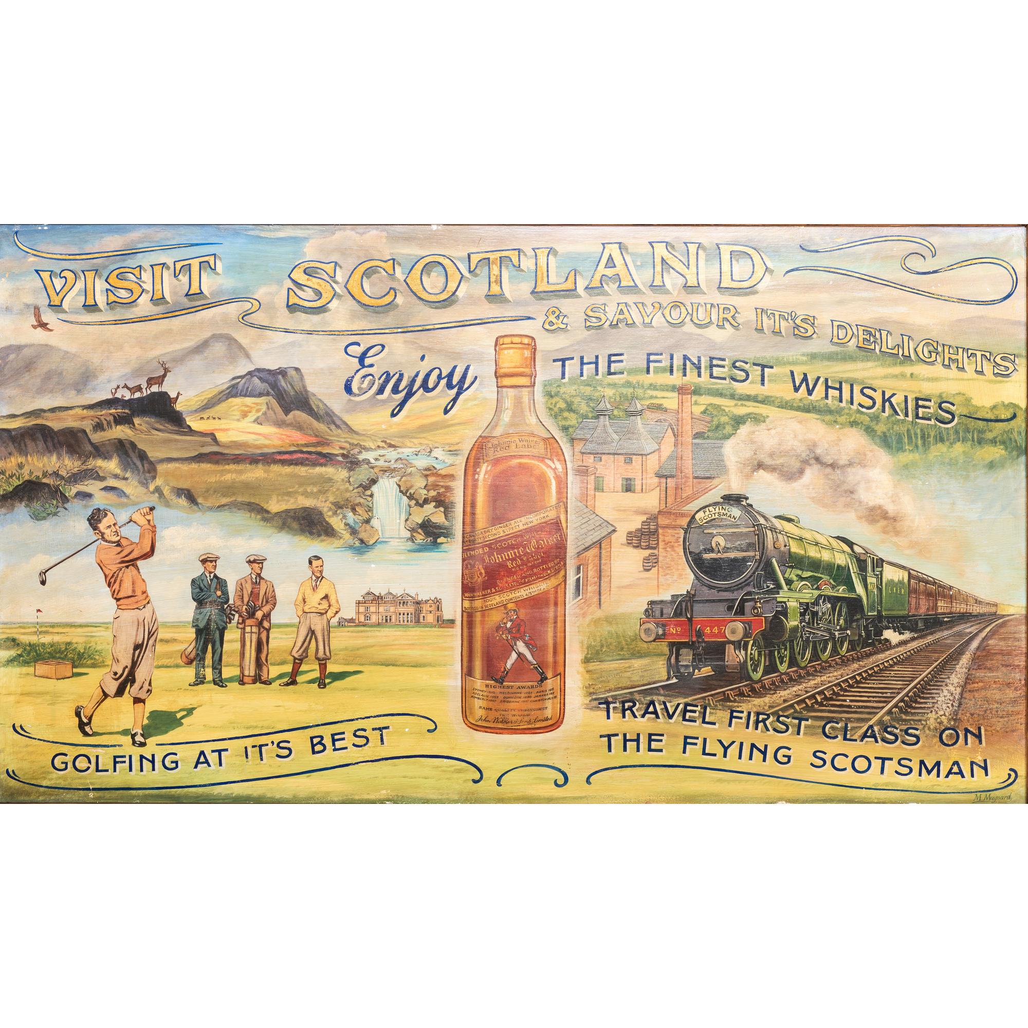 A Johnnie Walker Red Label Visit Scotland Painted Advertising Sign