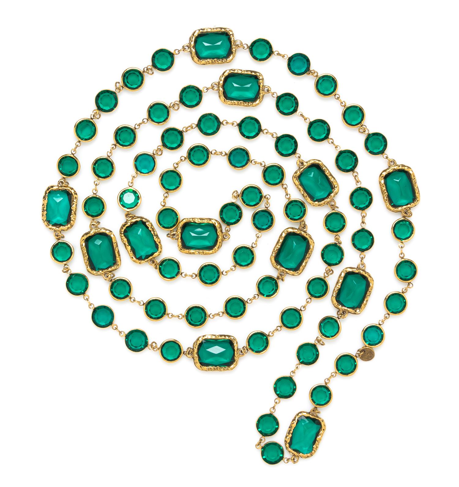 A Chanel Green Crystal Sautoir, 64".