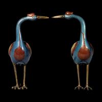 A Pair of Chinese Cloisonné Enamel Figures of Cranes