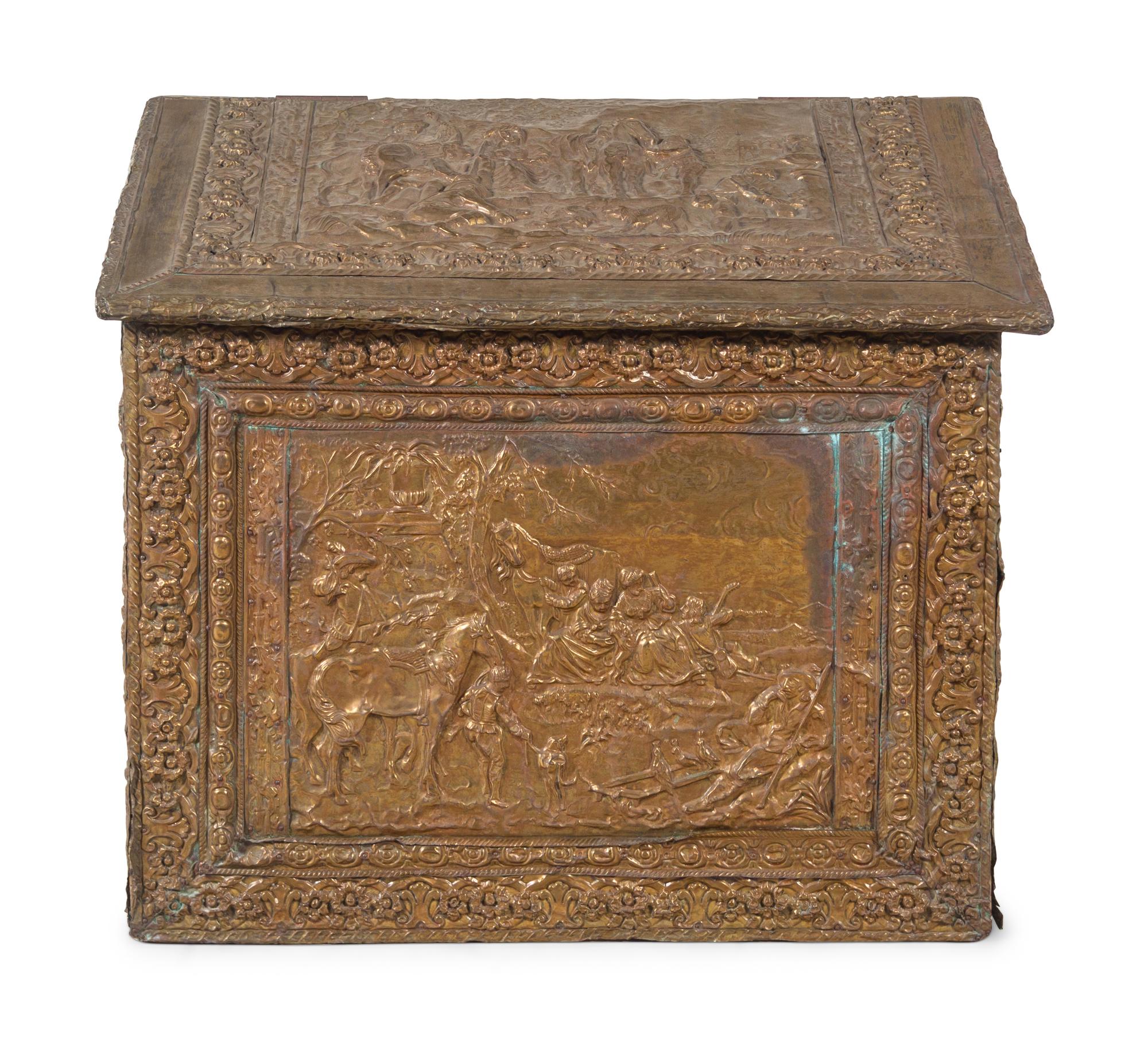 A Victorian Brass Kindling Box