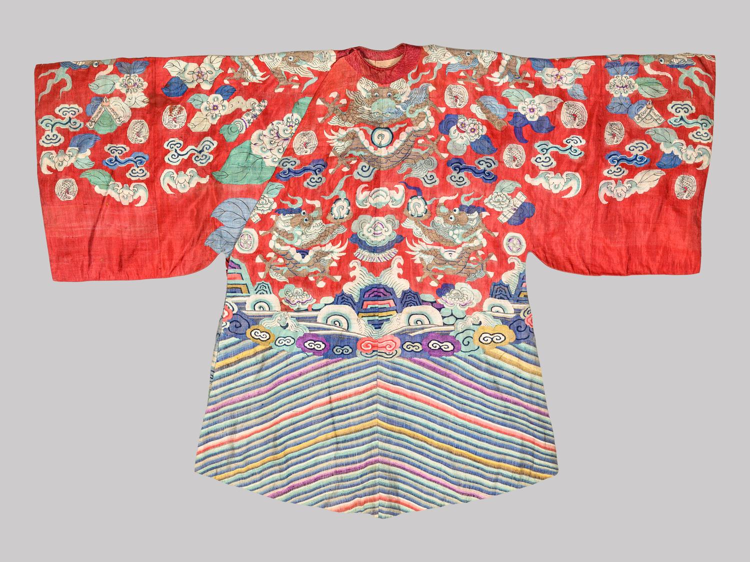A Red Ground Kesi Woven Silk Theatrcial 'Dragon' Robe