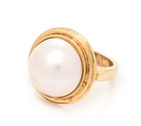 A Yellow Gold and Cultured Mabe Pearl Ring, 7.70 dwts.