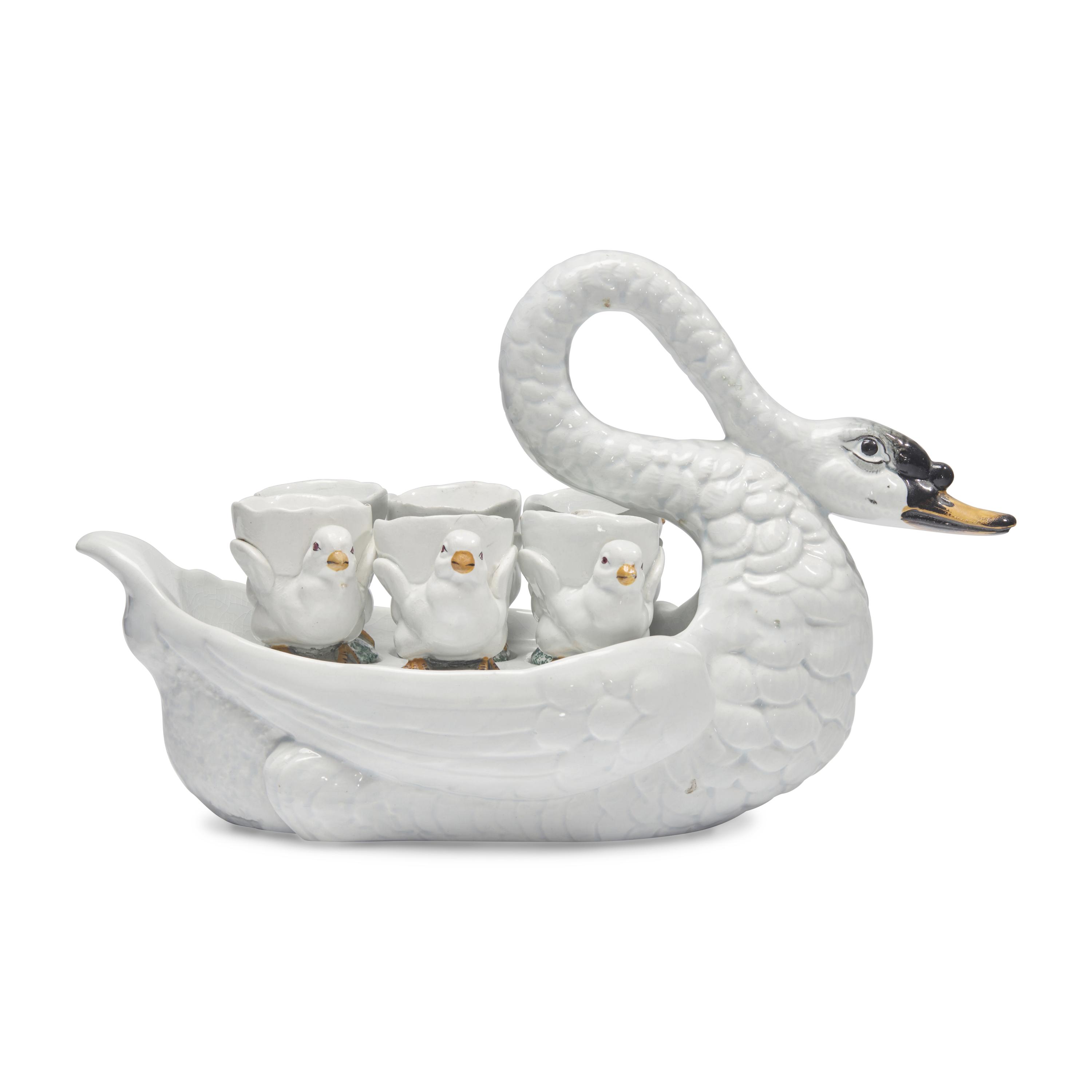 A French Majolica Swan Form Server