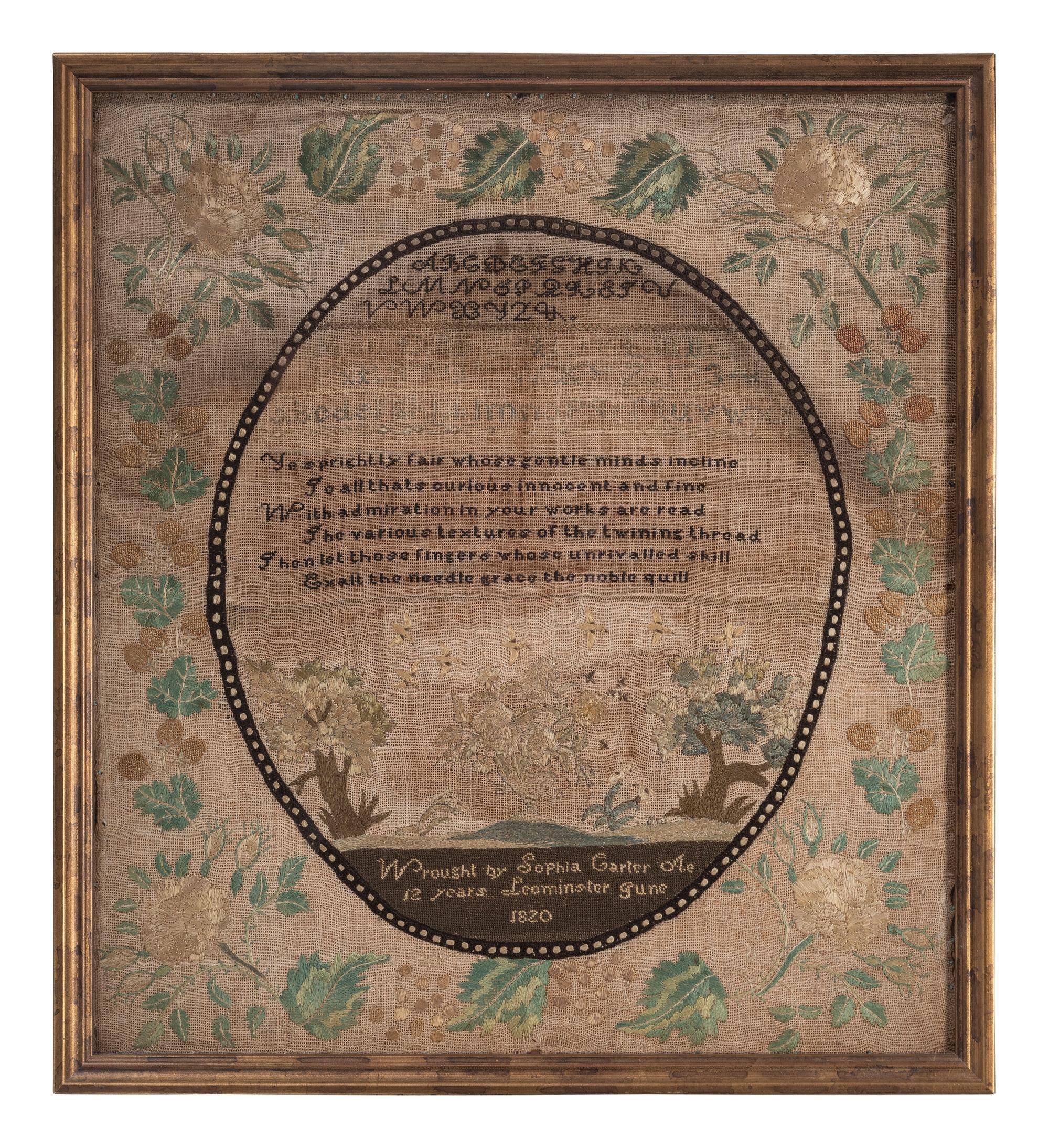A Needlework Embroidered Sampler, Wrought by Sophia Carter