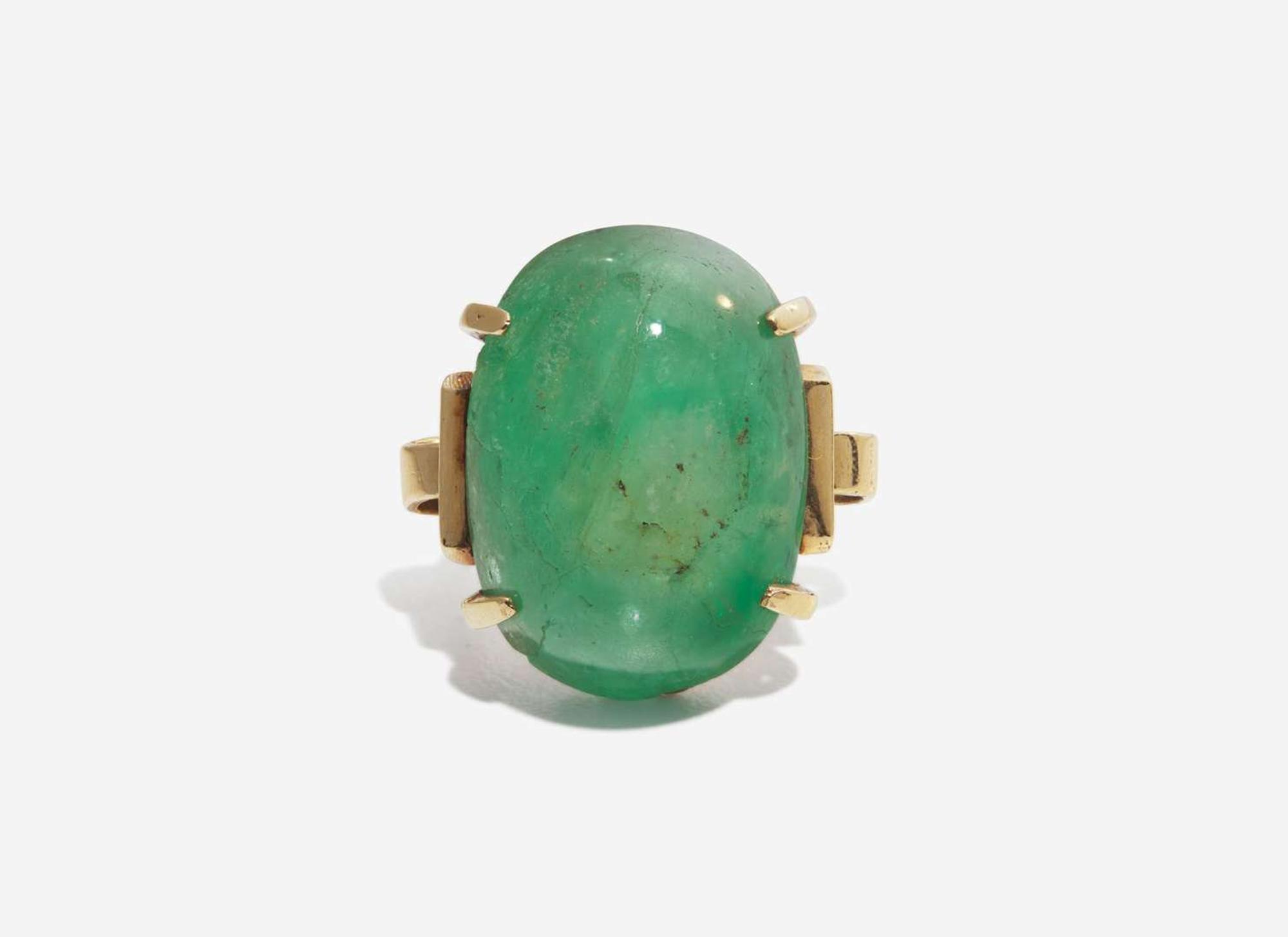 A Ladies 14K Yellow Gold and Emerald Ring