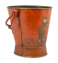 A Red and Gilt Chinoiserie Decorated Tole Coal Scuttle