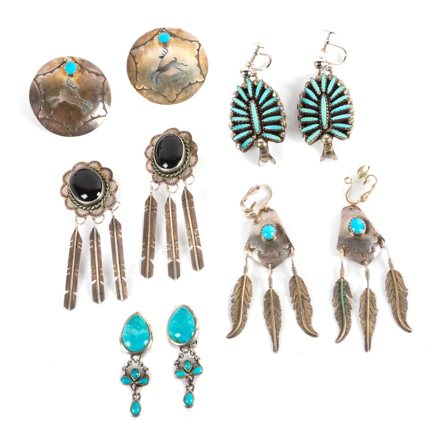 Five Pairs of Silver Earrings Earrings Length of largest 2 1/4 inches