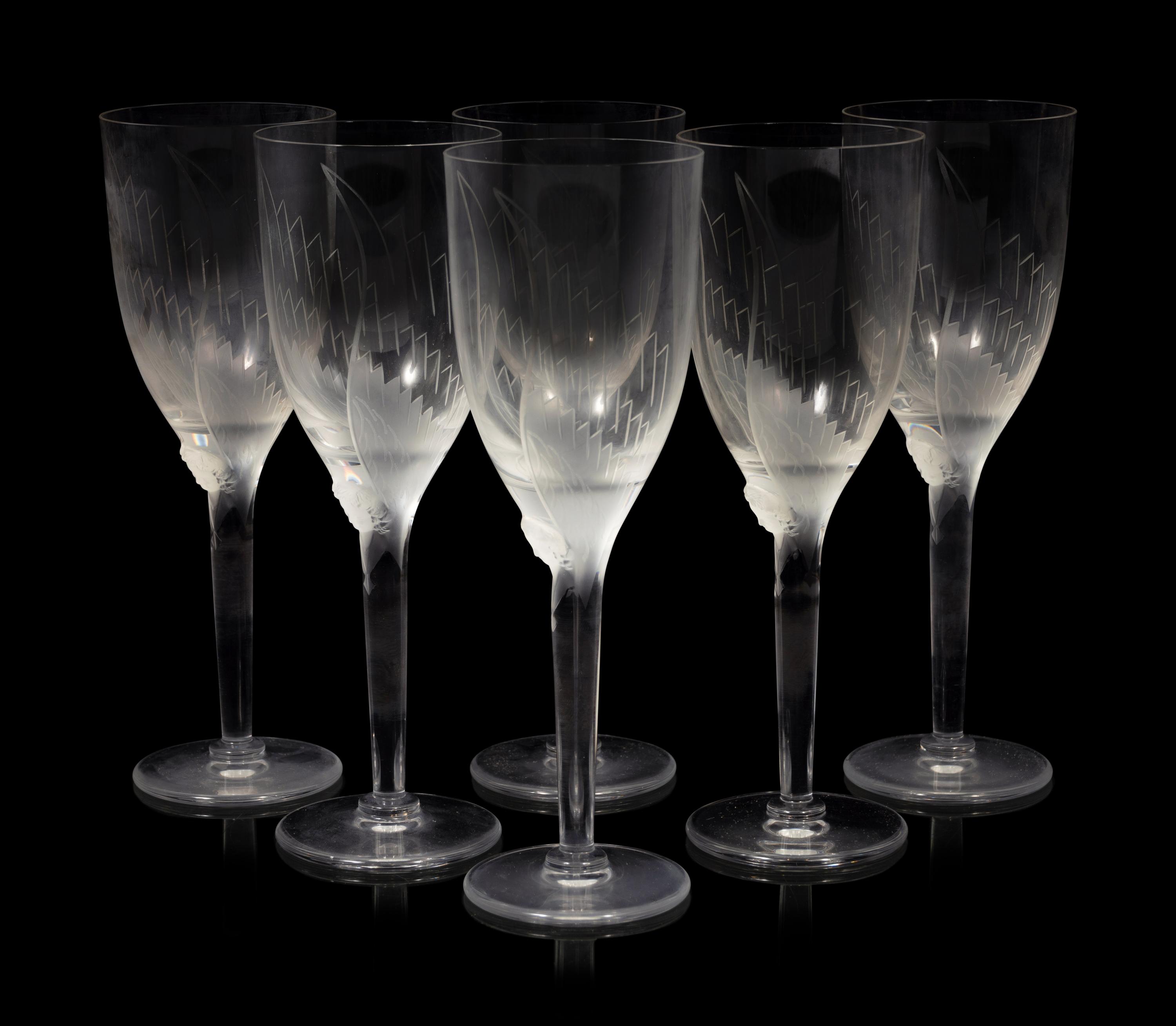 Six Lalique Angel Wing Champagne Flutes