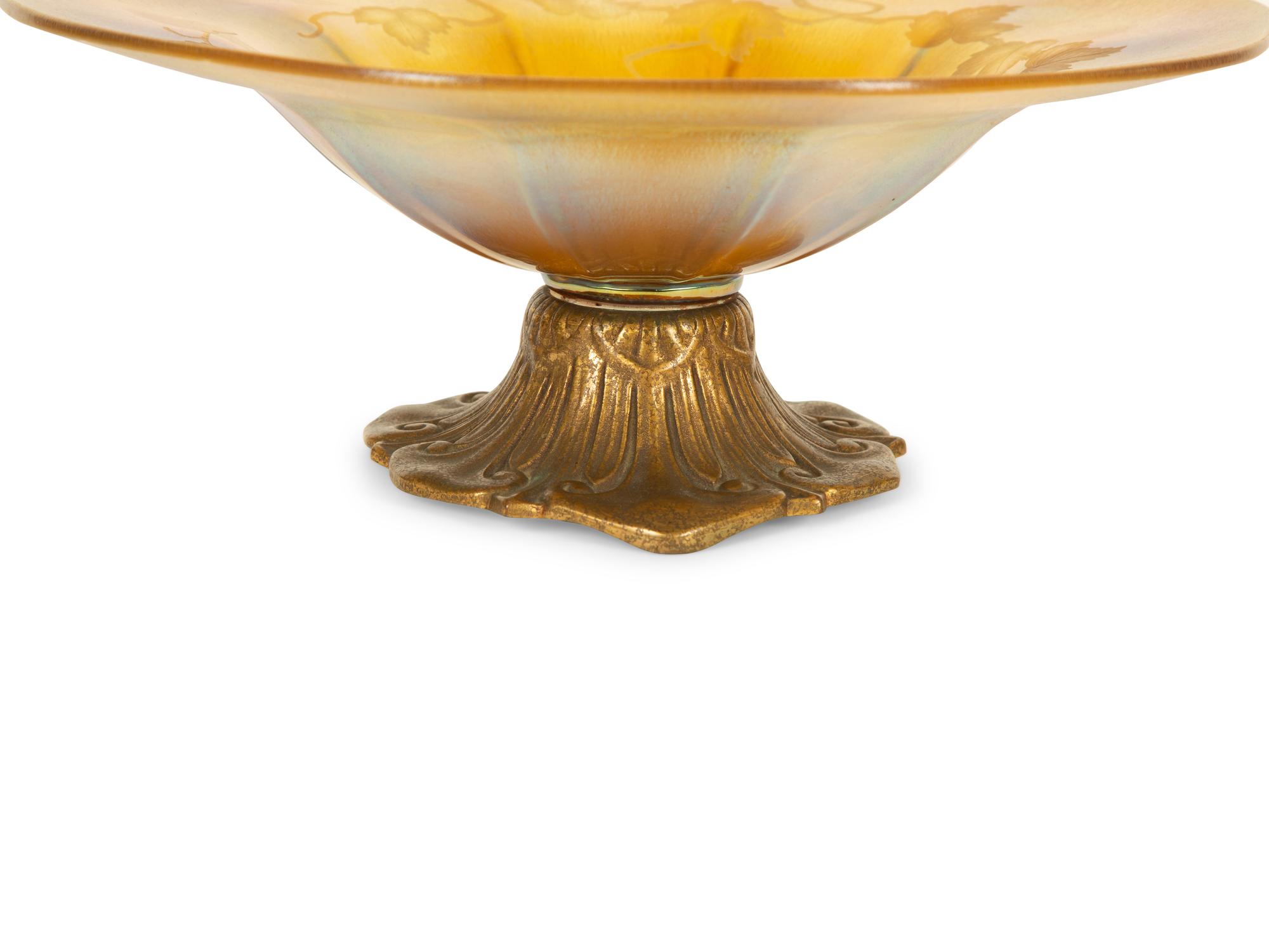 A Louis C. Tiffany Furnaces Amber Favrile Glass and Gilt Bronze Fruit Stand