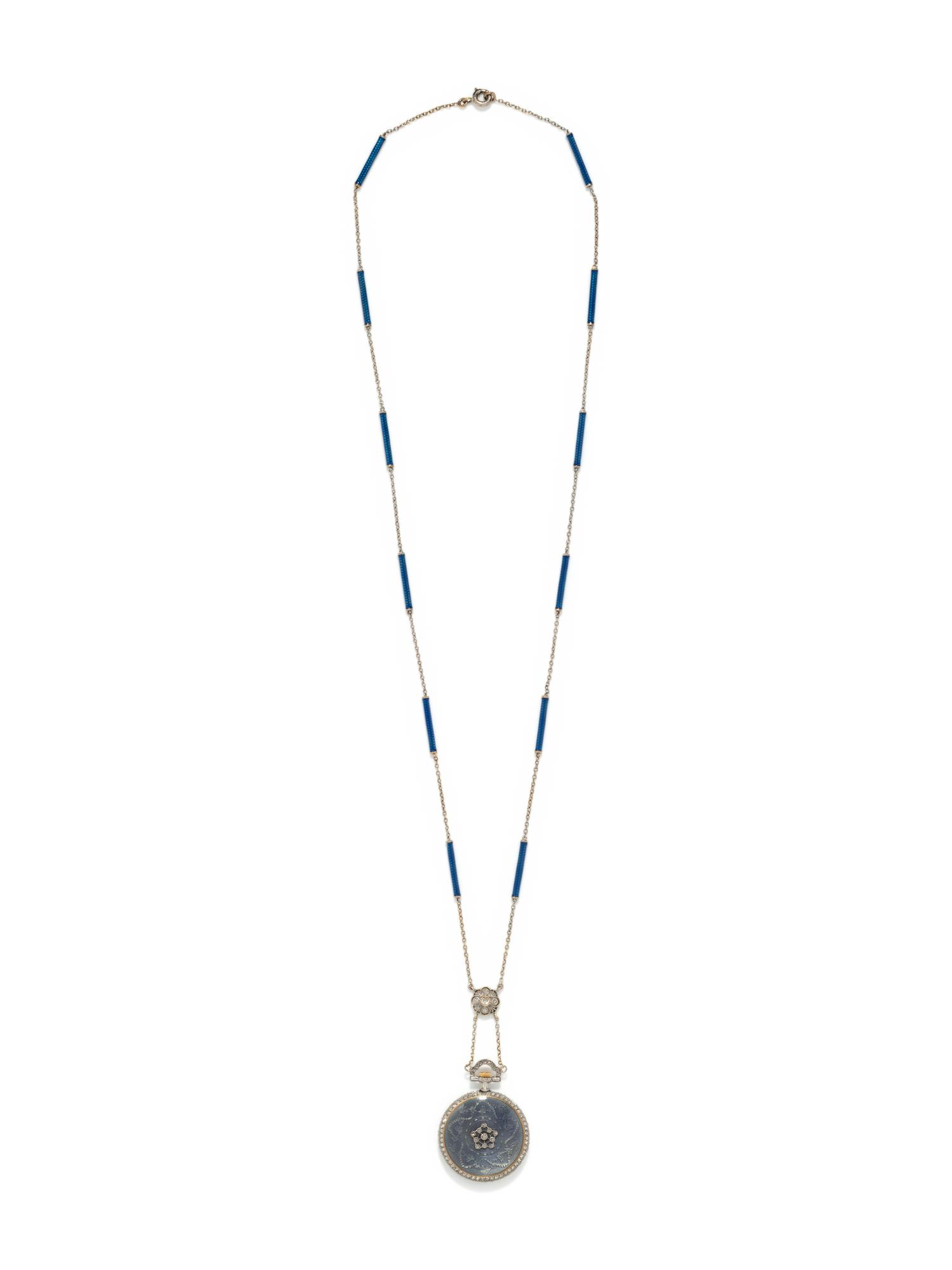TIFFANY & CO., EDWARDIAN, DIAMOND AND ENAMEL WATCH PENDANT