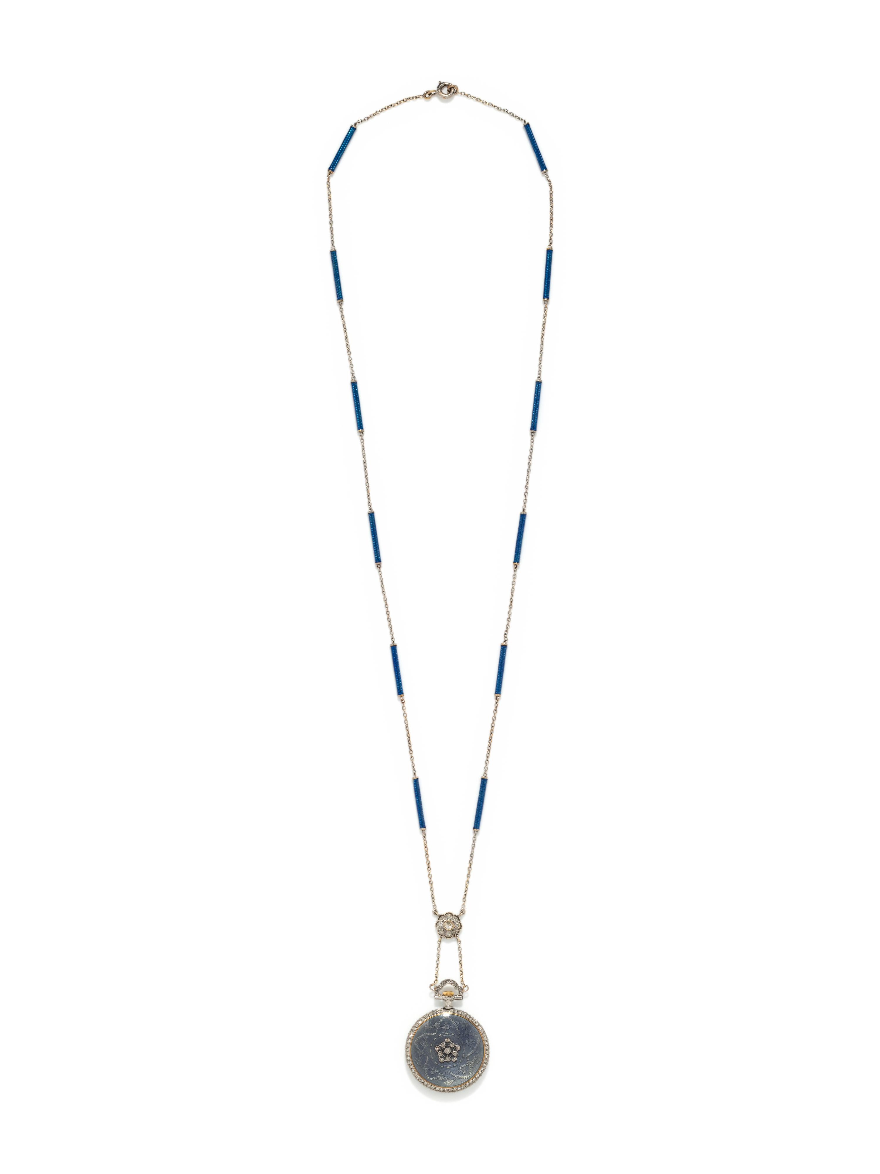 TIFFANY & CO., EDWARDIAN, DIAMOND AND ENAMEL WATCH PENDANT