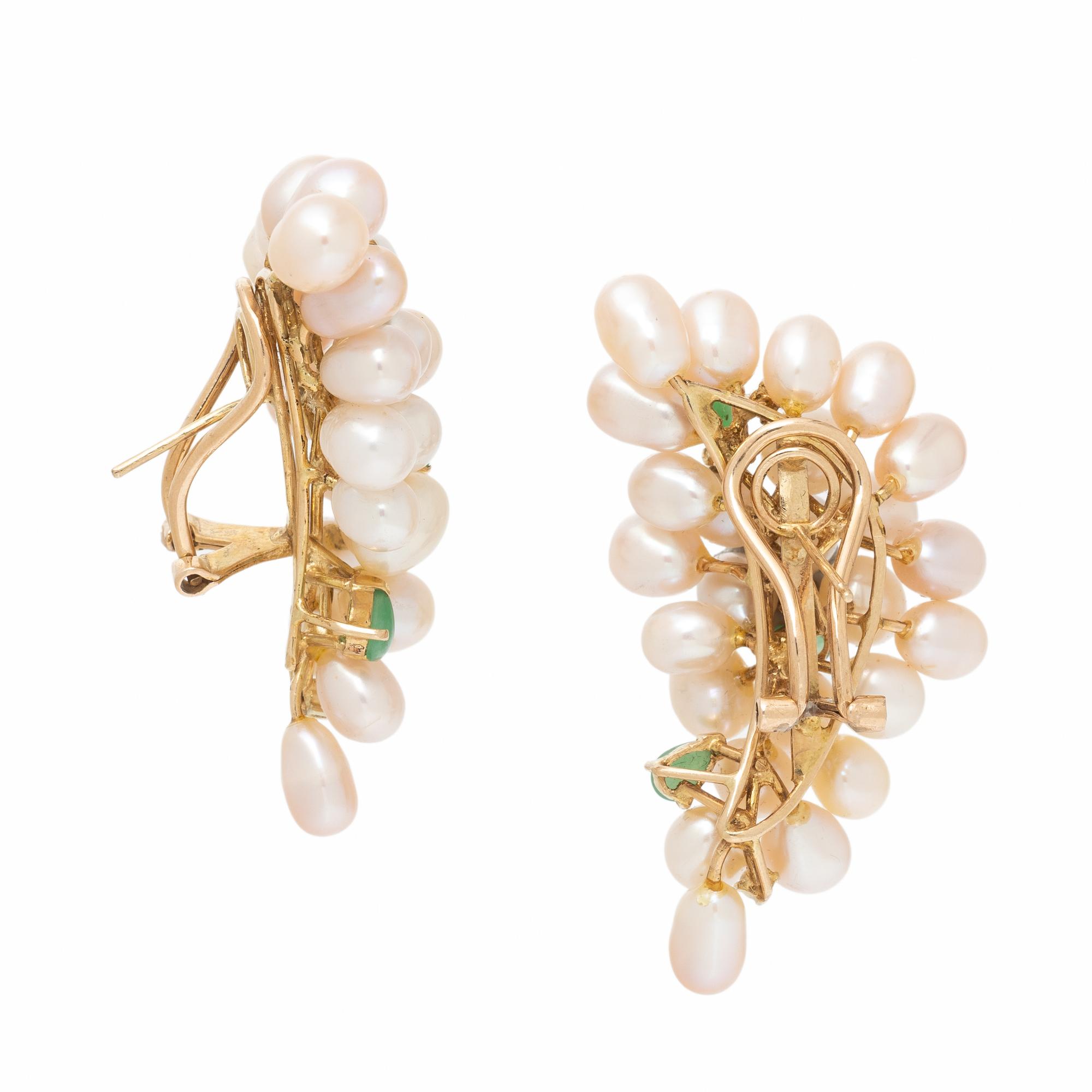 CULTURED PEARL, HARDSTONE, AND DIAMOND EARRINGS