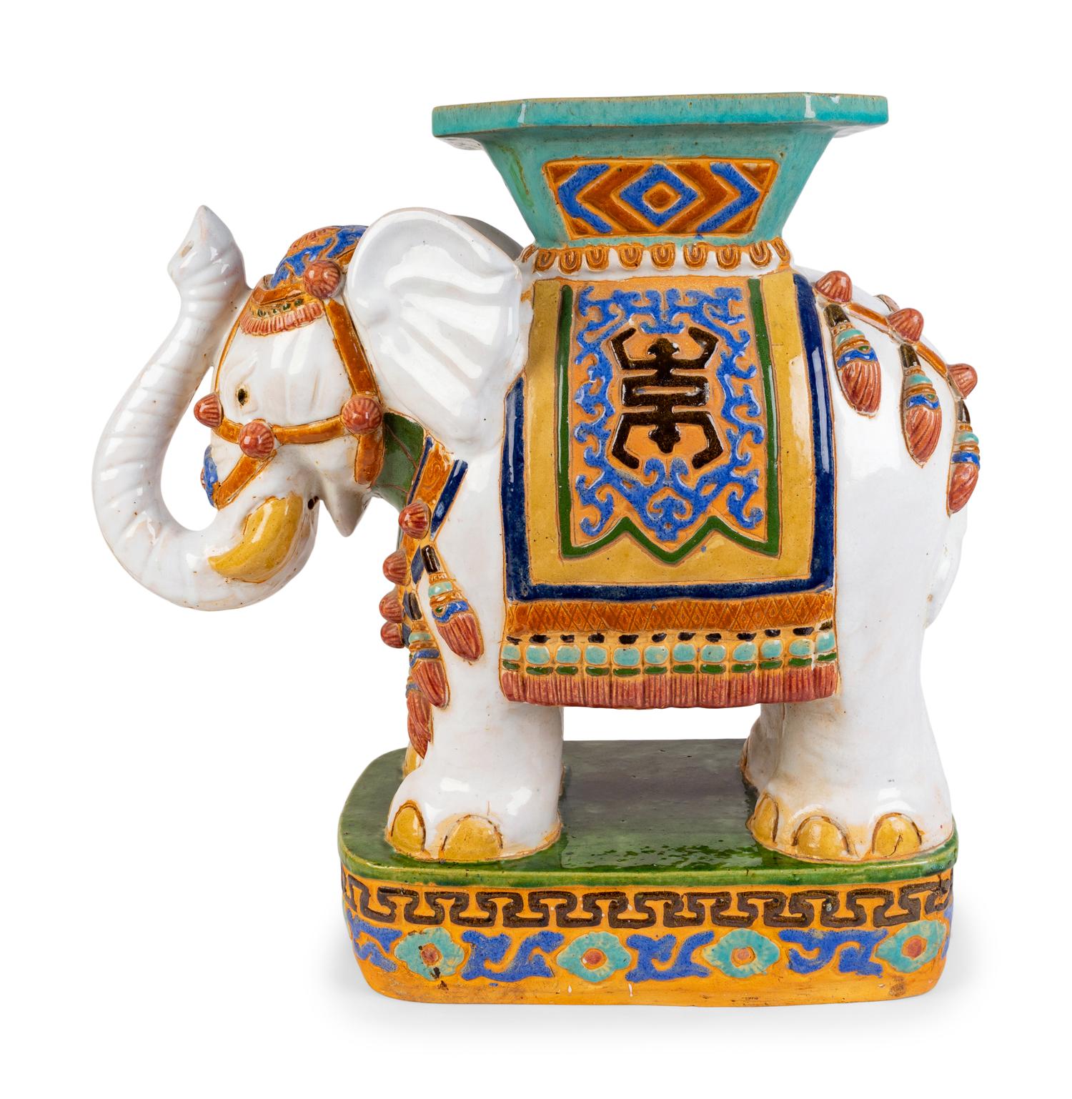 An Asian Glazed Ceramic Elephant-form Garden Stool/Side Table — 20TH CENTURY