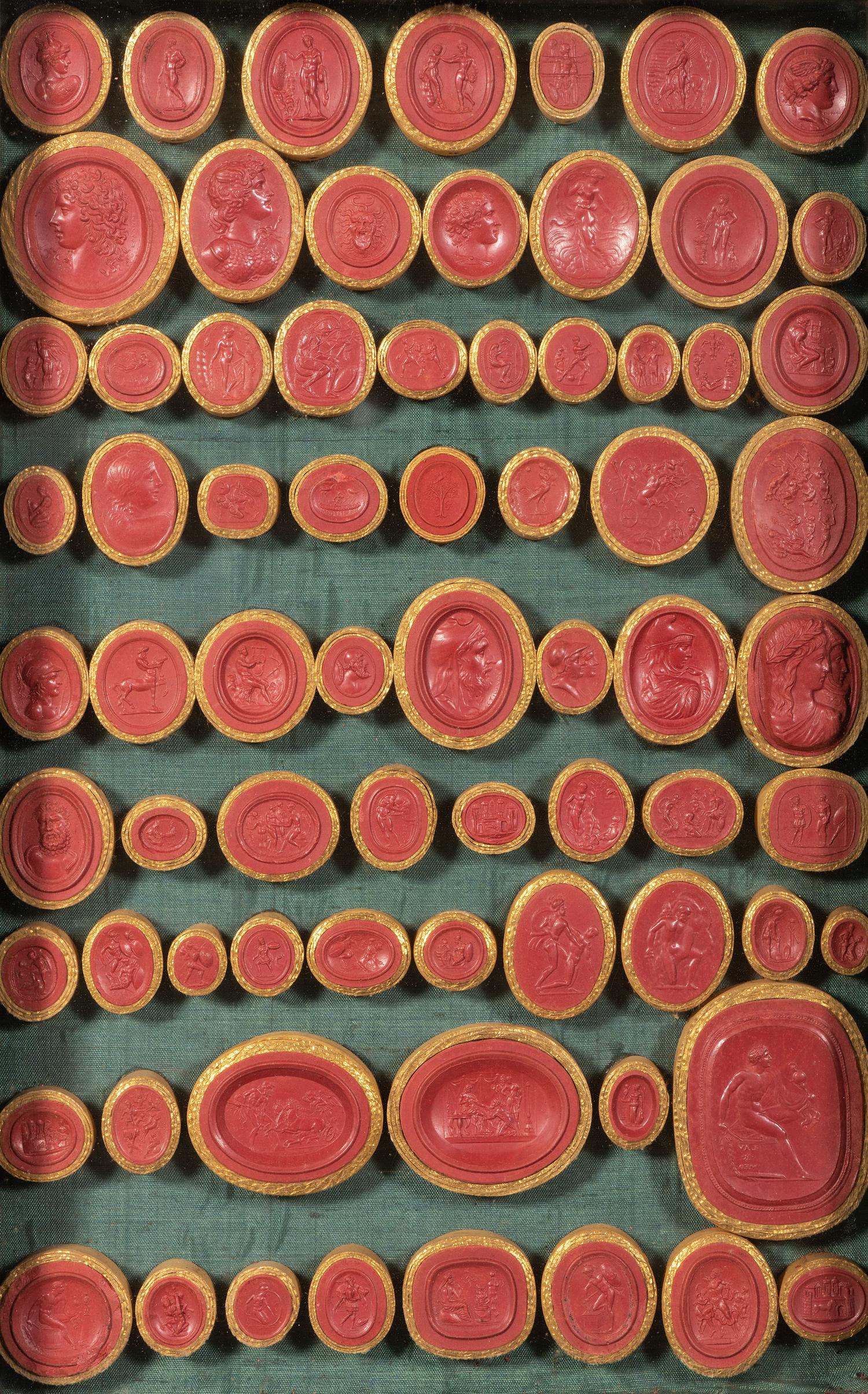 A Framed Collection of Seventy-Two Red Wax Intaglio Impressions