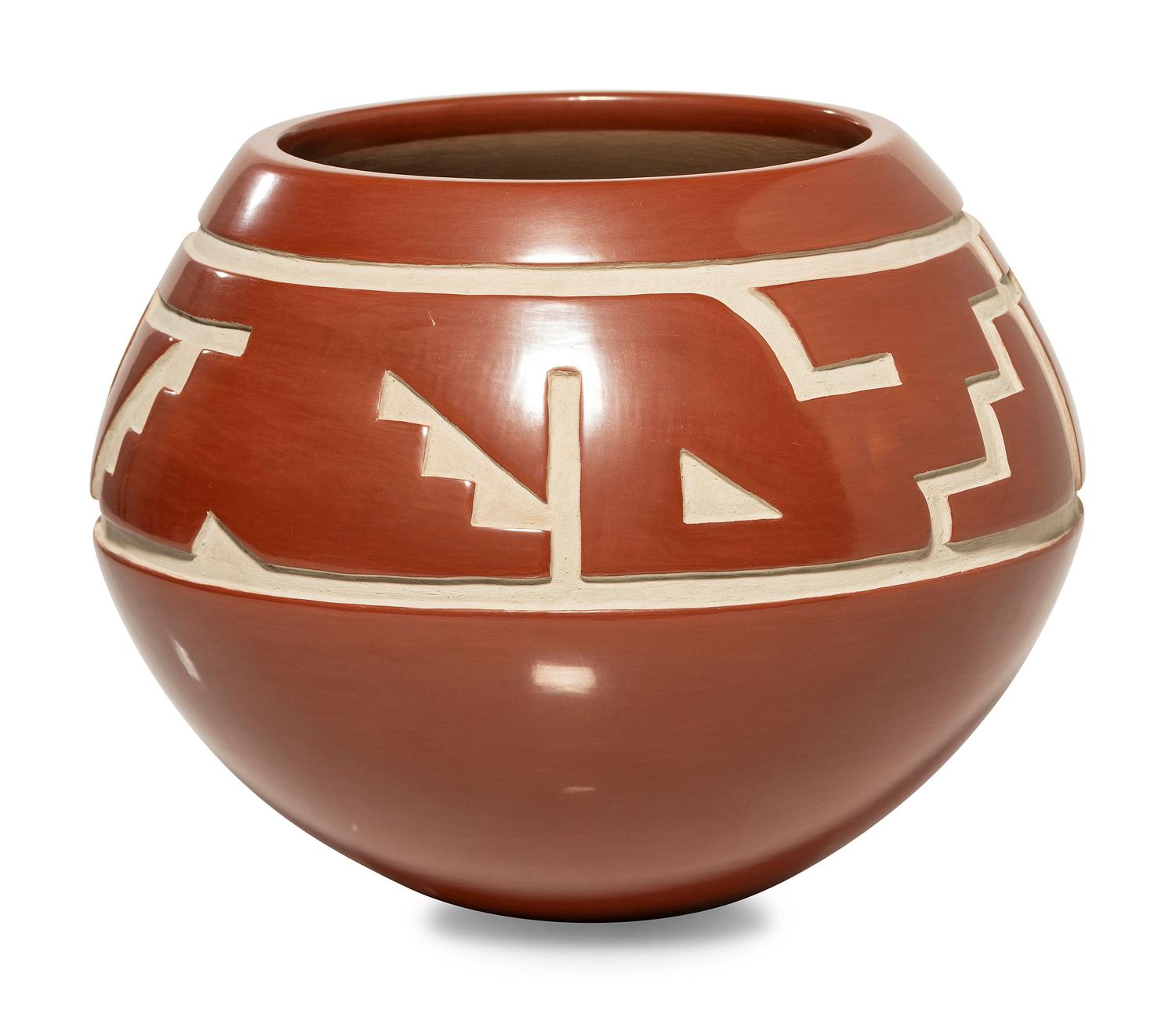 Carved Redware Pot