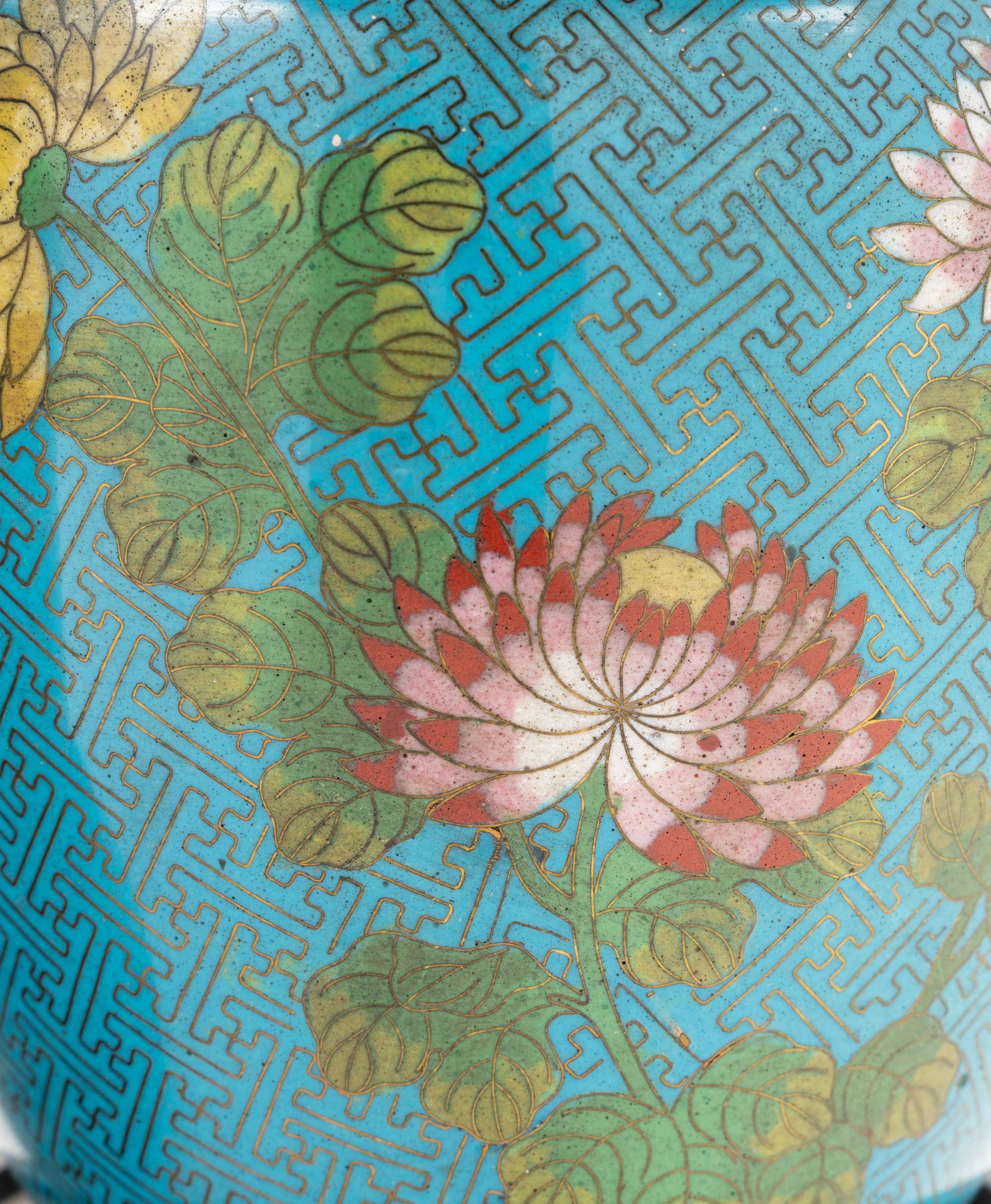 A Pair of Chinese Export Cloisonné Enamel Covered Vases