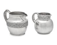 Two Sterling Silver Floral Repousse Pitchers, Tiffany & Co., New York, NY, Circa 1880-1890s