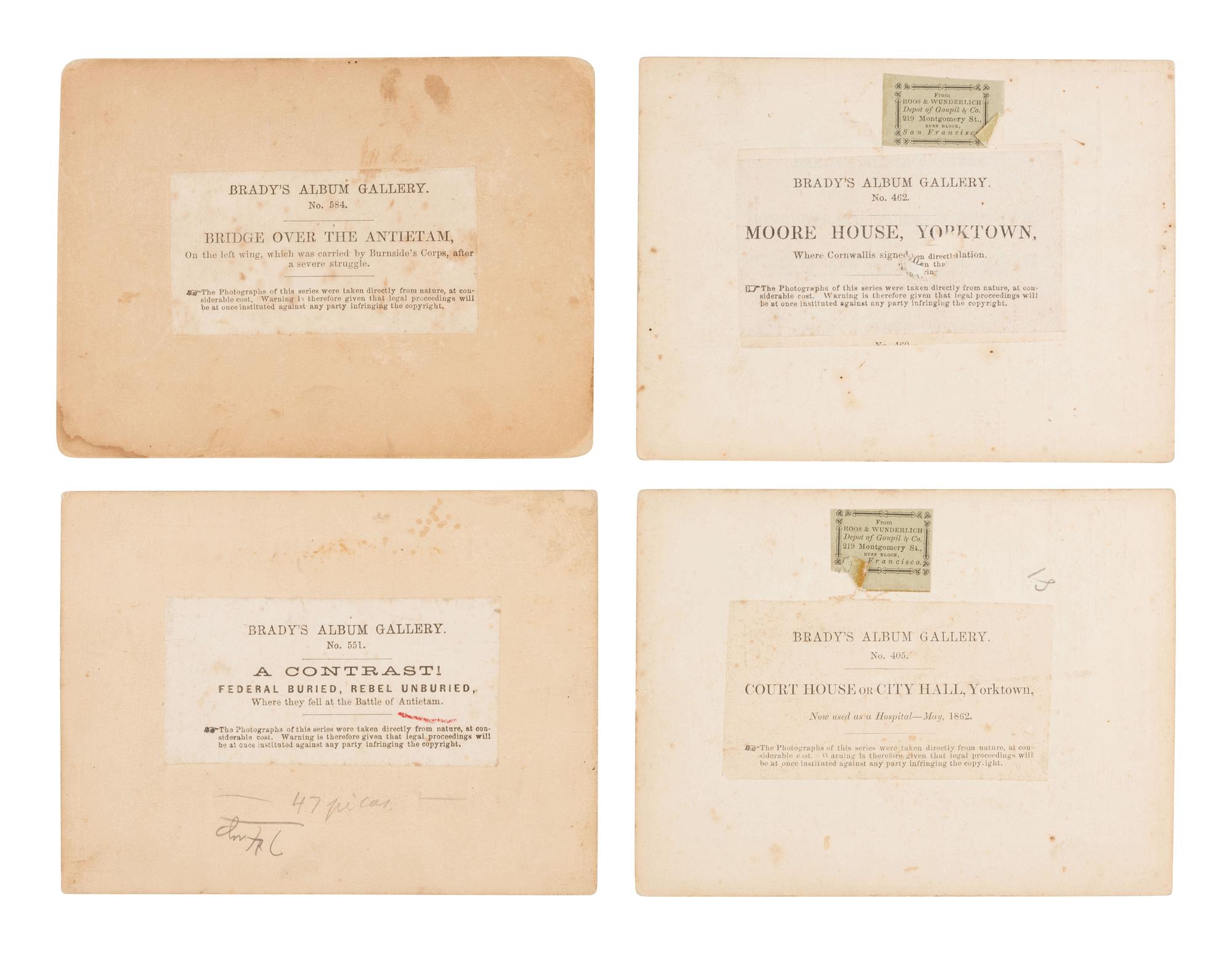 [CIVIL WAR]. 6 "Brady's Album Gallery" photographs incl. one of an unburied deceased Confederate.