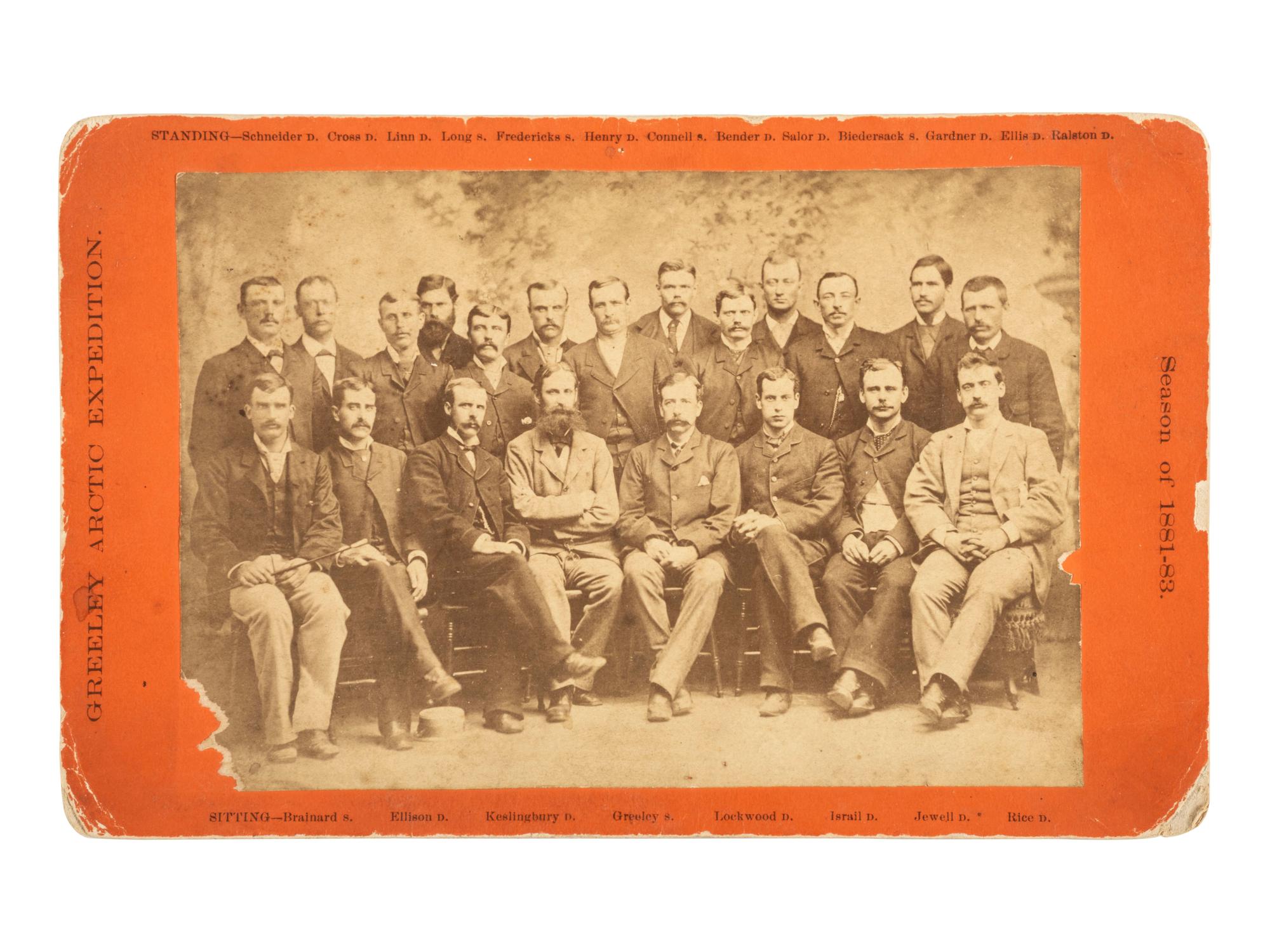 [TRAVEL & EXPLORATION]. Mounted portrait of members of the Greely Arctic Expedition of 1881-83.