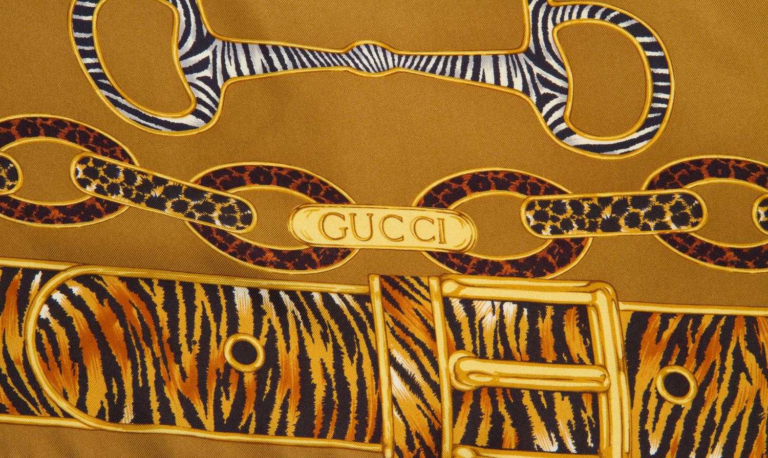 A Pair of Gucci Silk Scarves, 34" x 34".