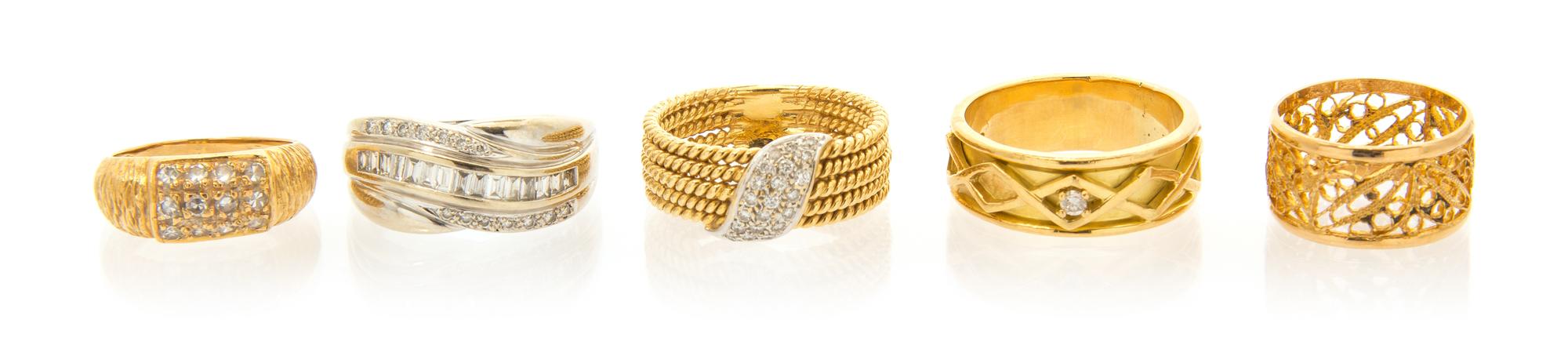 A Collection of Gold and Diamond Rings, 18.50 dwts.