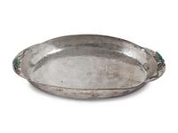 A Mexican Hardstone-Mounted Silver-Plate Tray
