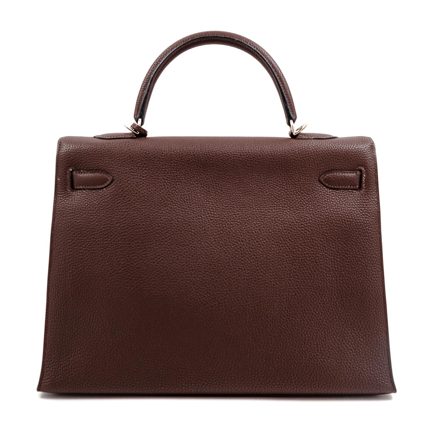 An Hermès Brown Togo 36cm Kelly, 10" H x 14" W x 5" D; Handle drop: 3.5".