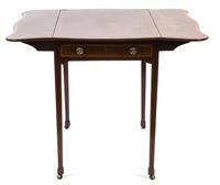 A George II Style Inlaid Mahogany Pembroke Table Height 28 x width 36 1/2 (open) x depth 30 inches. — 19TH CENTURY