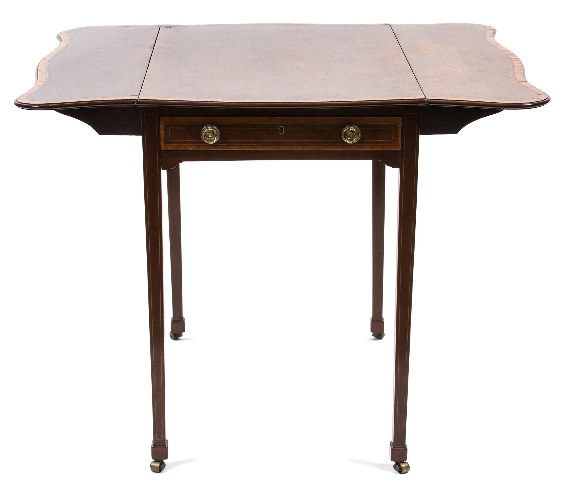 A George II Style Inlaid Mahogany Pembroke Table Height 28 x width 36 1/2 (open) x depth 30 inches. — 19TH CENTURY