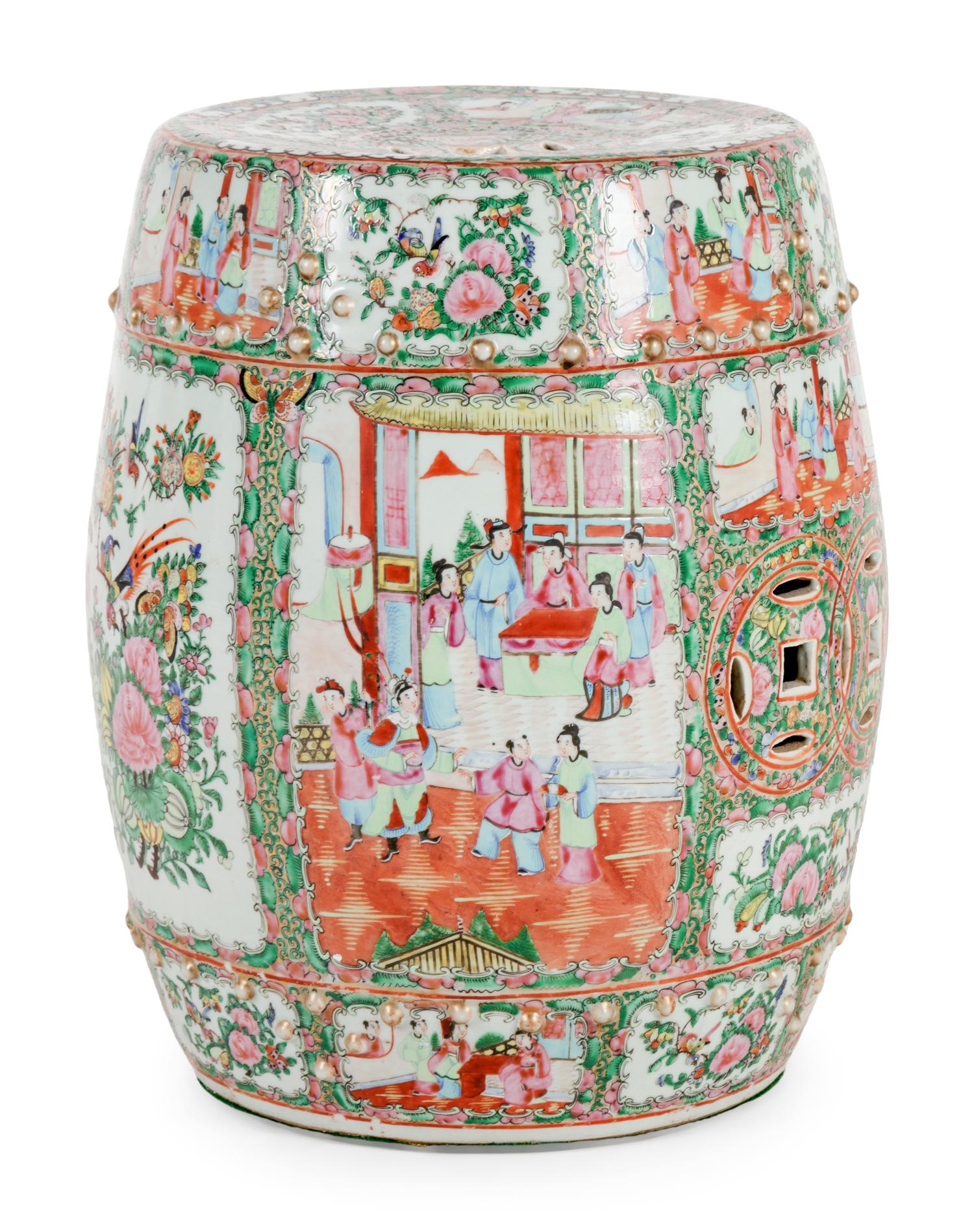 A Chinese Export Rose Medallion Porcelain Garden Seat