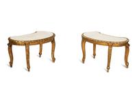 A Pair of Continental Giltwood Marble-Top Reniform Side Tables — 20th Century