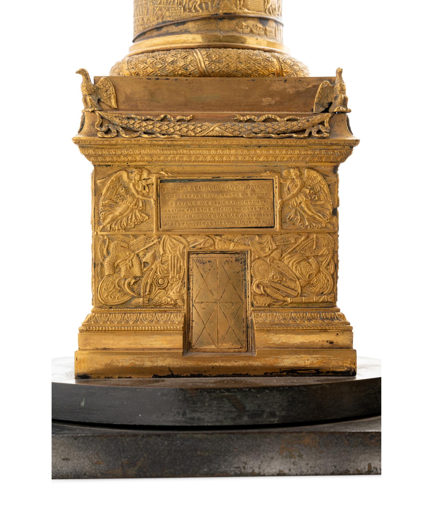 Two Large Grand Tour Gilt Bronze Models of the Column of Marcus Aurelius and Trajan's Column