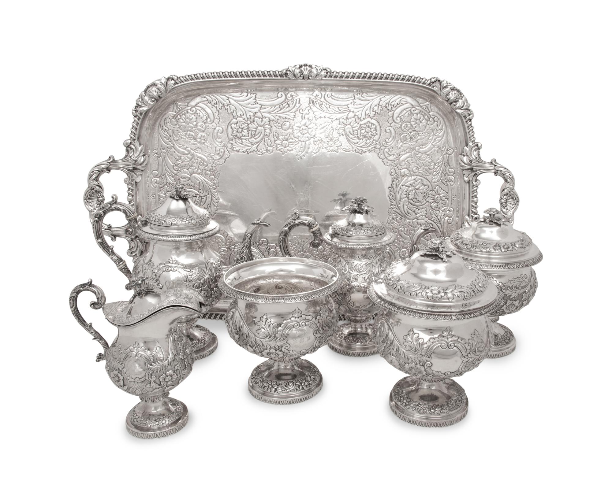 An American Six-Piece Coin Silver Tea and Coffee Service