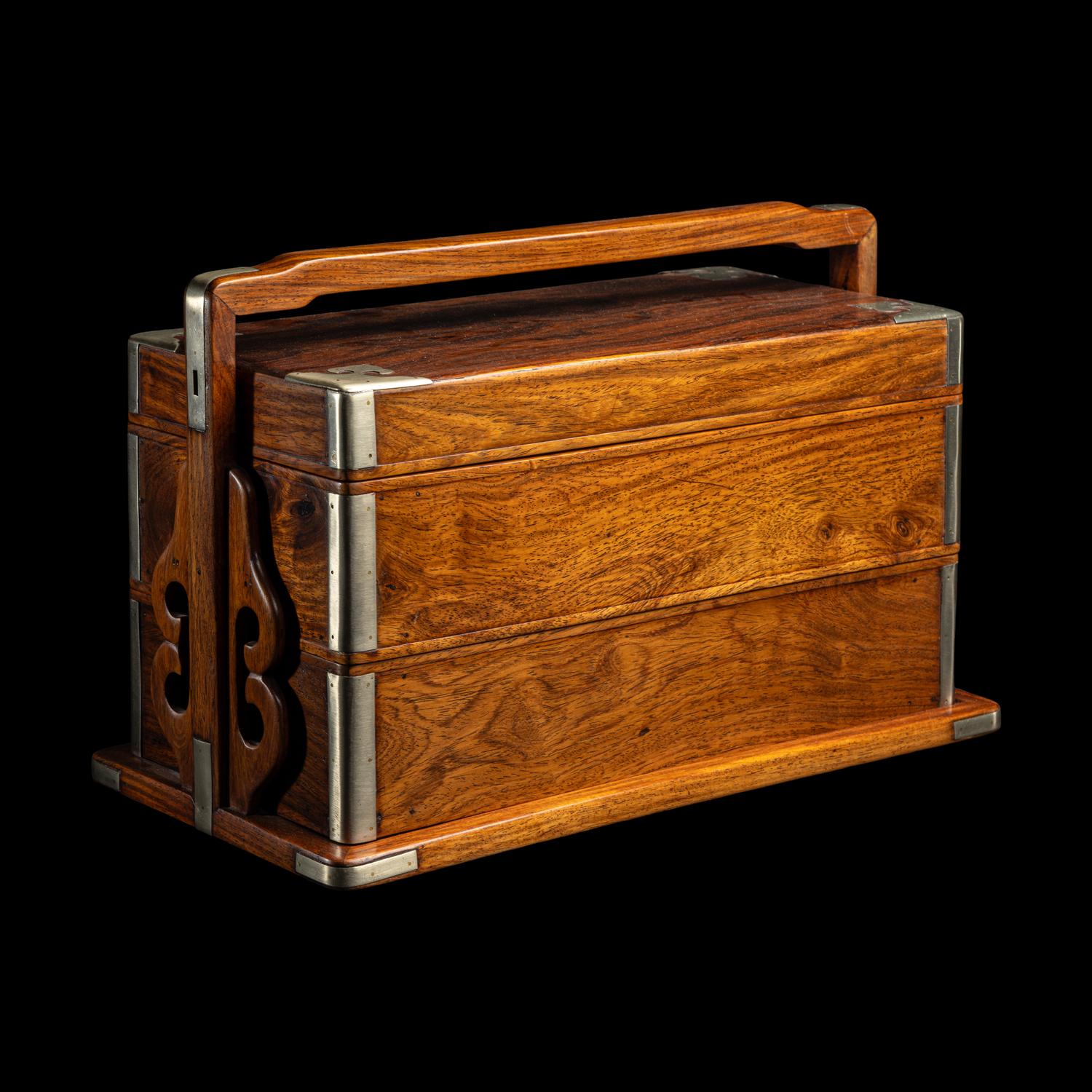 A Chinese Huanghuali Two-Tier Picnic Box, Tihe, 黃花梨兩幢提盒