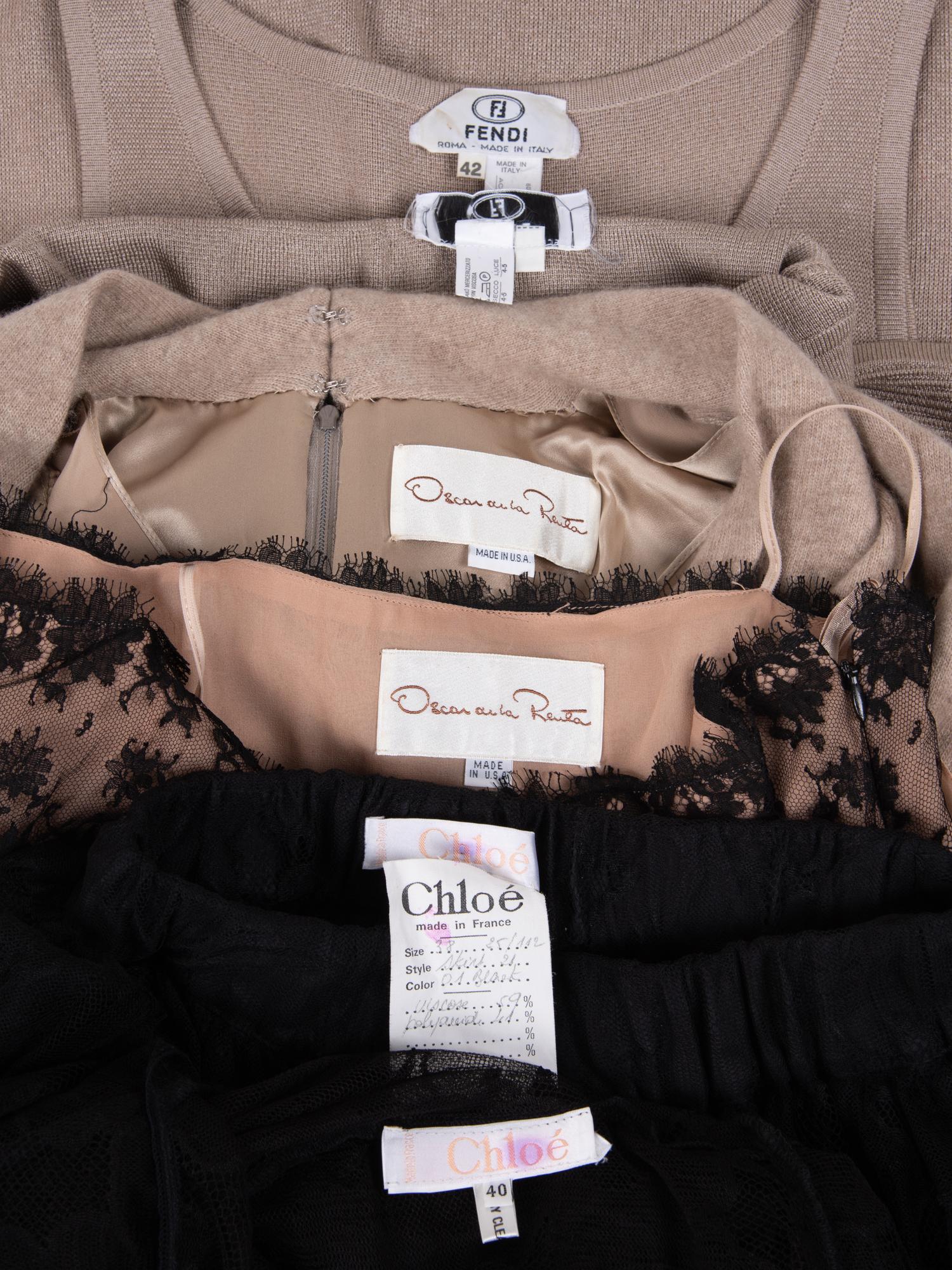 Four Designer Ensembles: Two Oscar de la Renta, One Chloé, and One Fendi